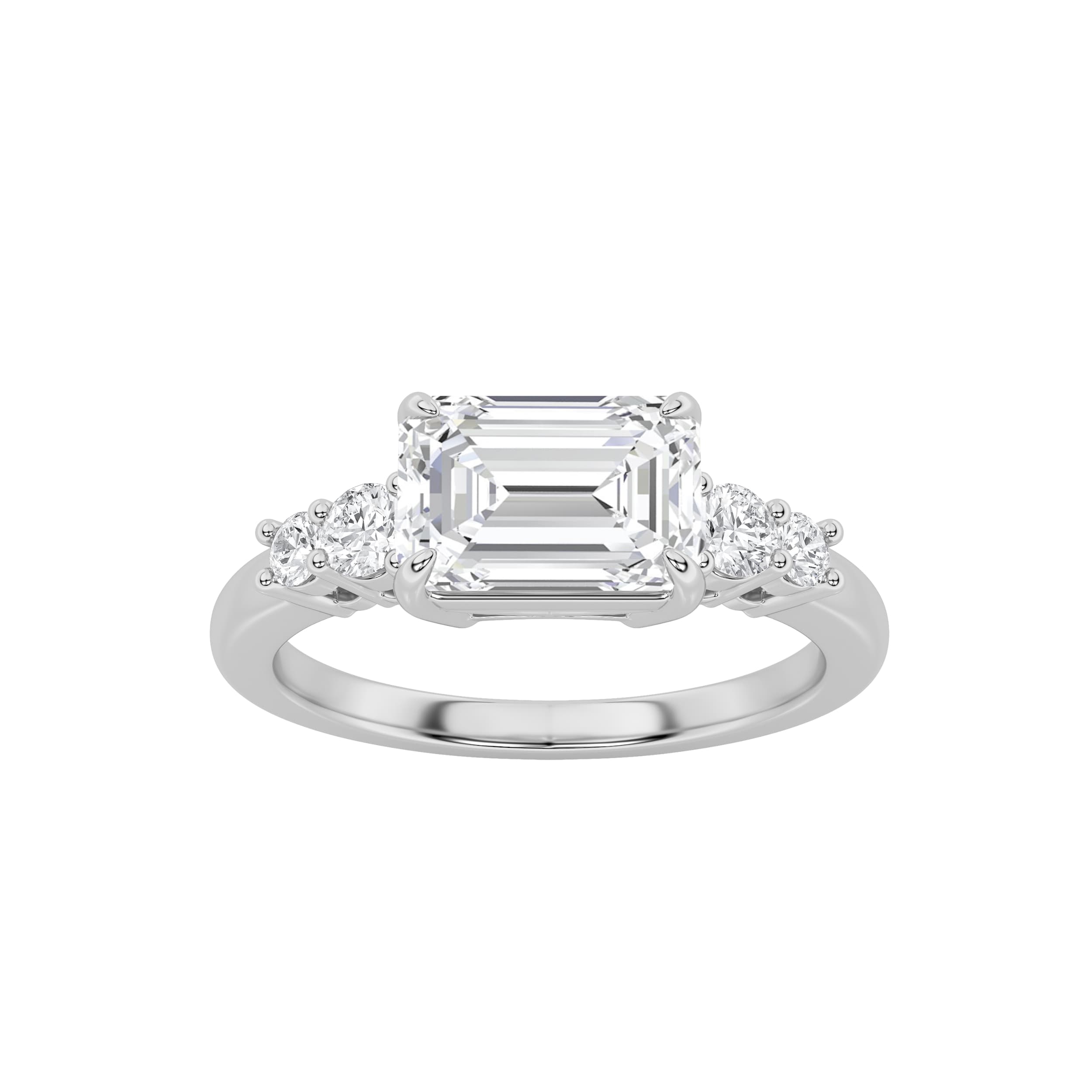 Emerald Lab Diamond East–West Accented Three Stone Ring — 1.5 ct total weight in 14k white gold · product view 1