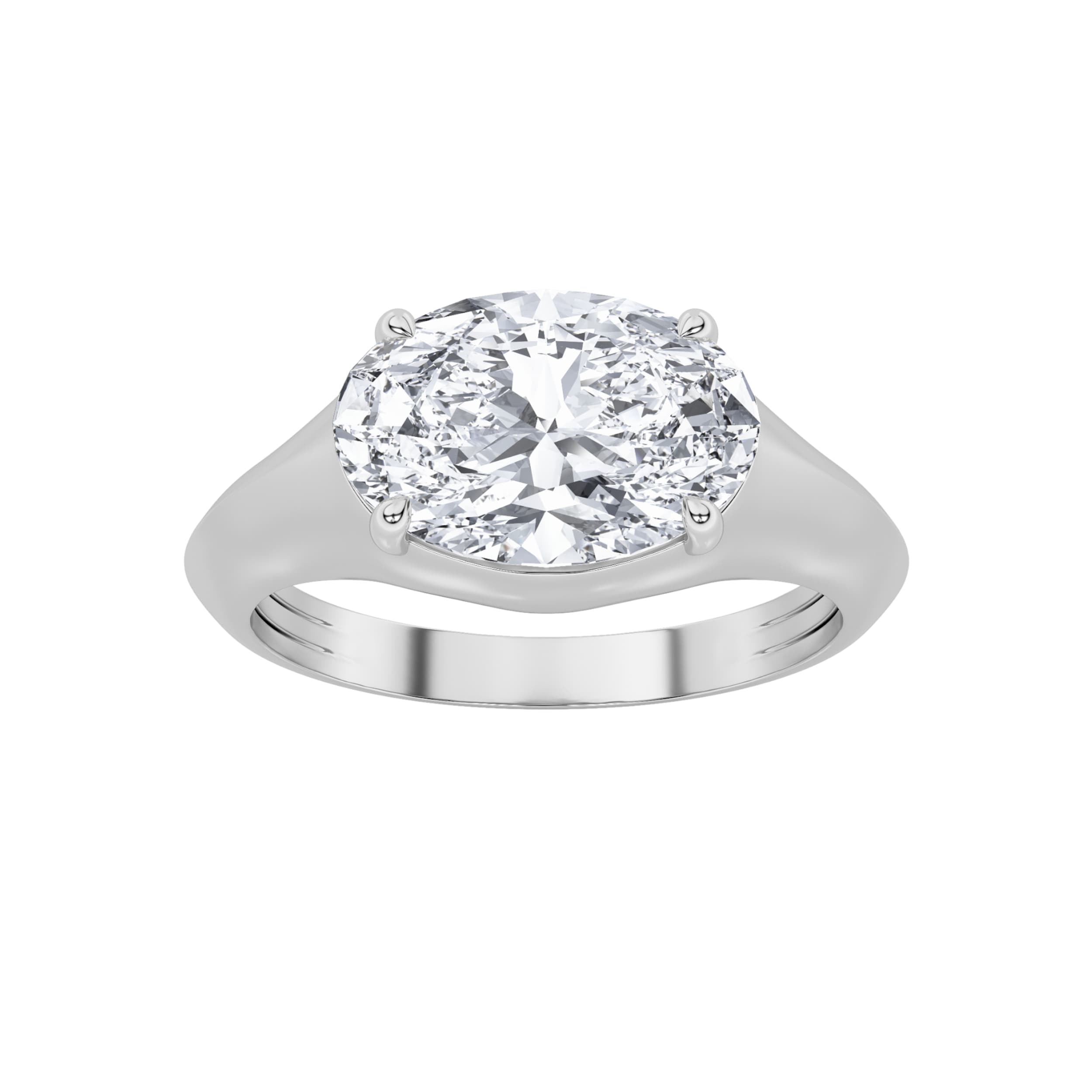 Oval Lab Diamond East–West Solitaire Ring — 2 ct total weight in 14k white gold · product view 1