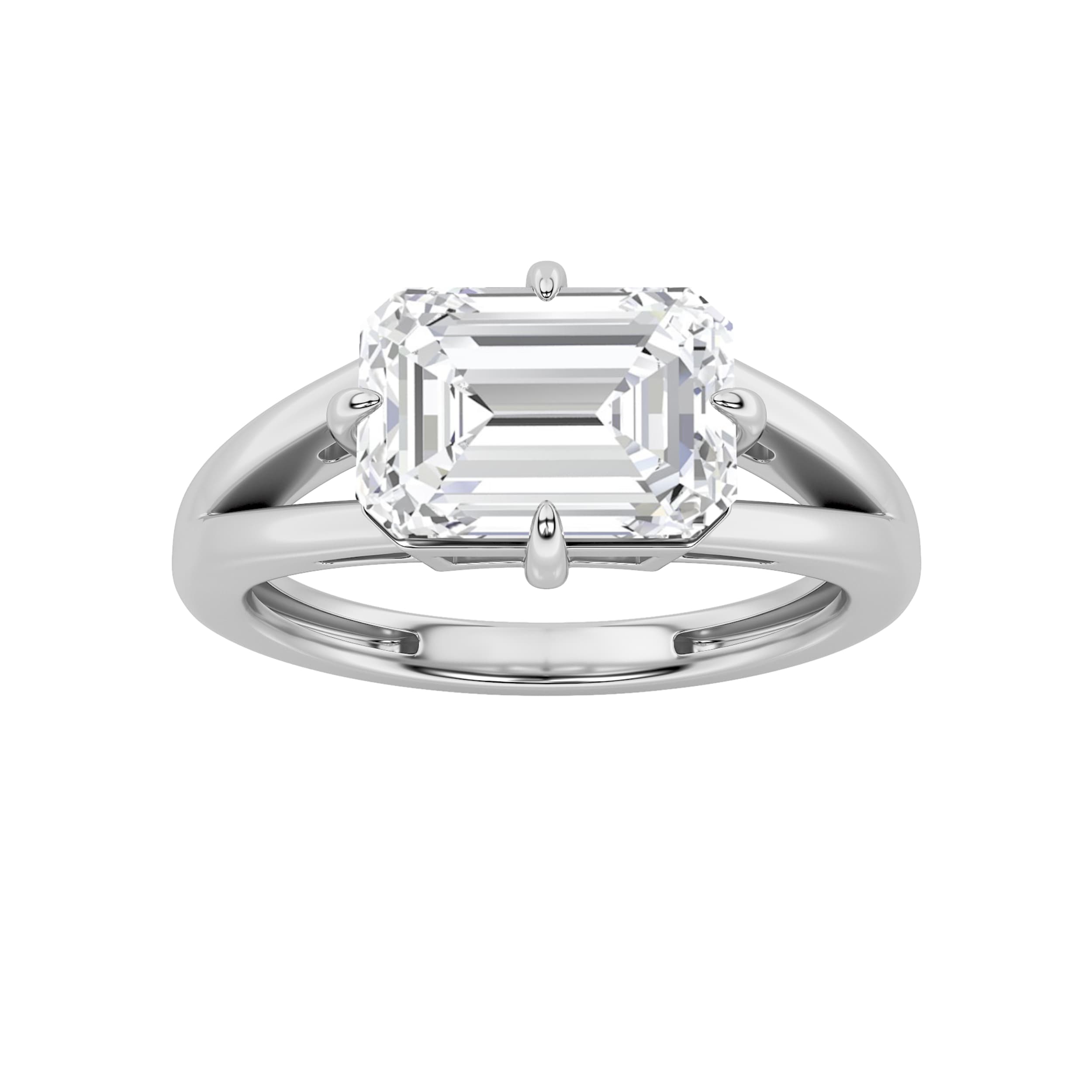 Emerald Lab Diamond East–West Solitaire Ring — 2.5 ct total weight in 14k white gold · product view 1