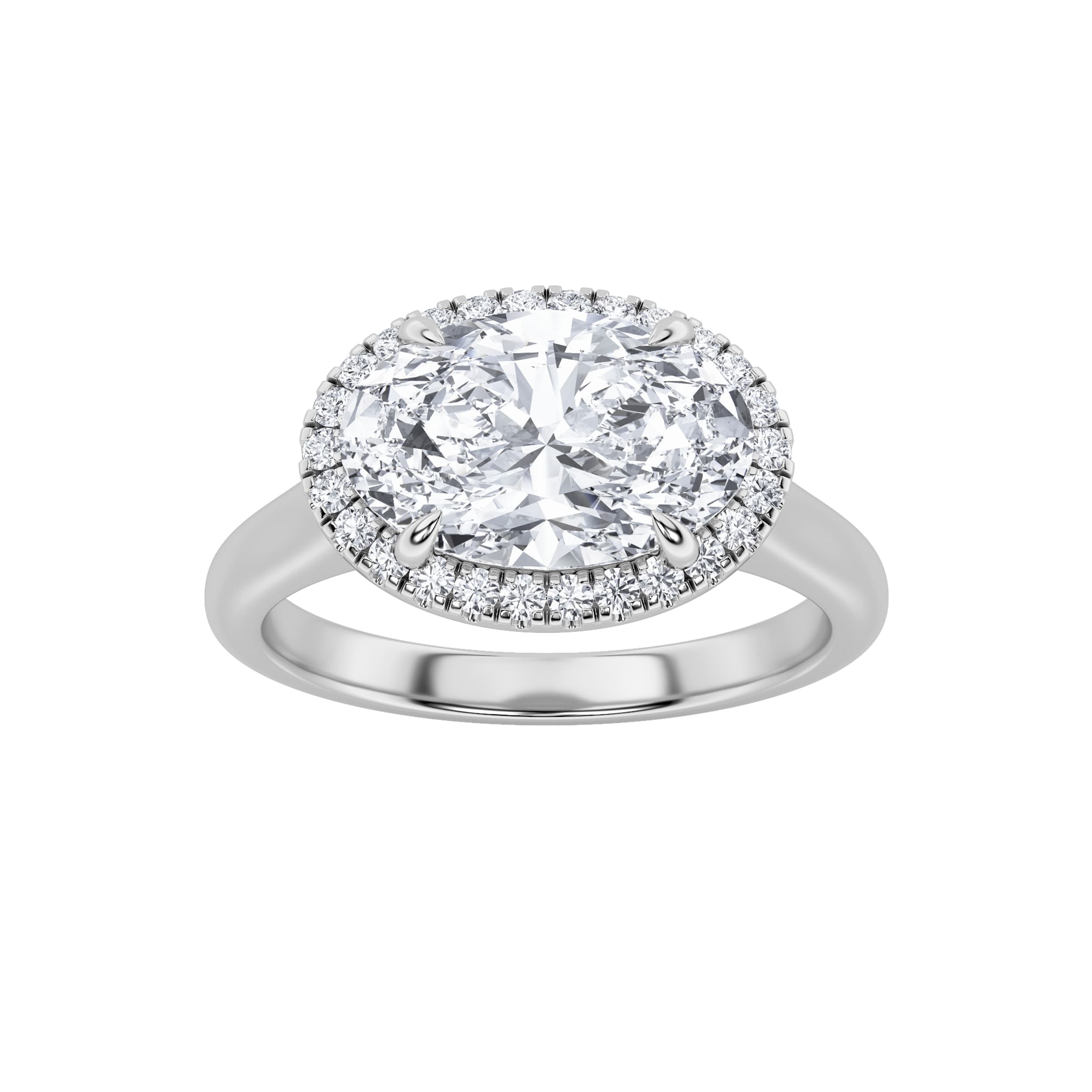 Oval Lab Diamond East–West Accented Solitaire Ring — 2 ct total weight in 14k white gold · product view 1