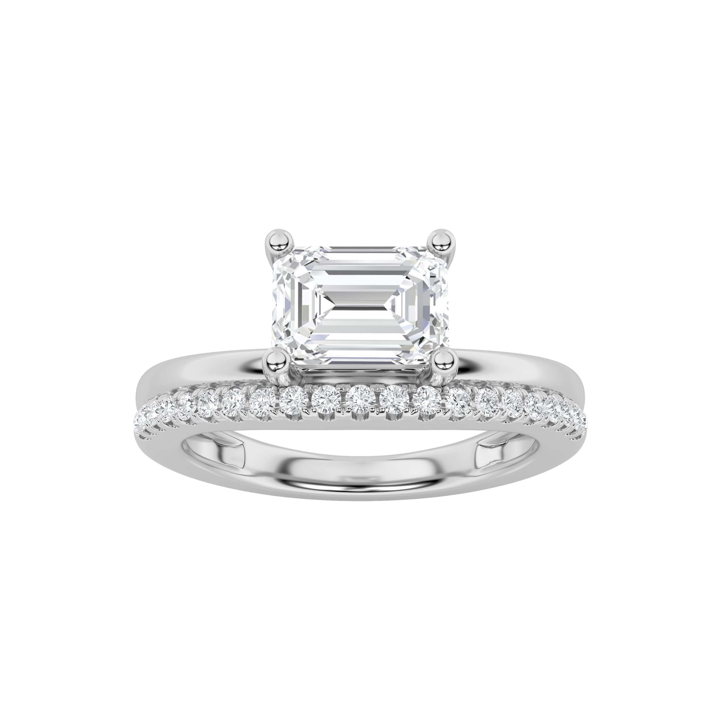 Emerald Lab Diamond East–West Accented Solitaire Ring — 1.5 ct total weight in 14k white gold · product view 1