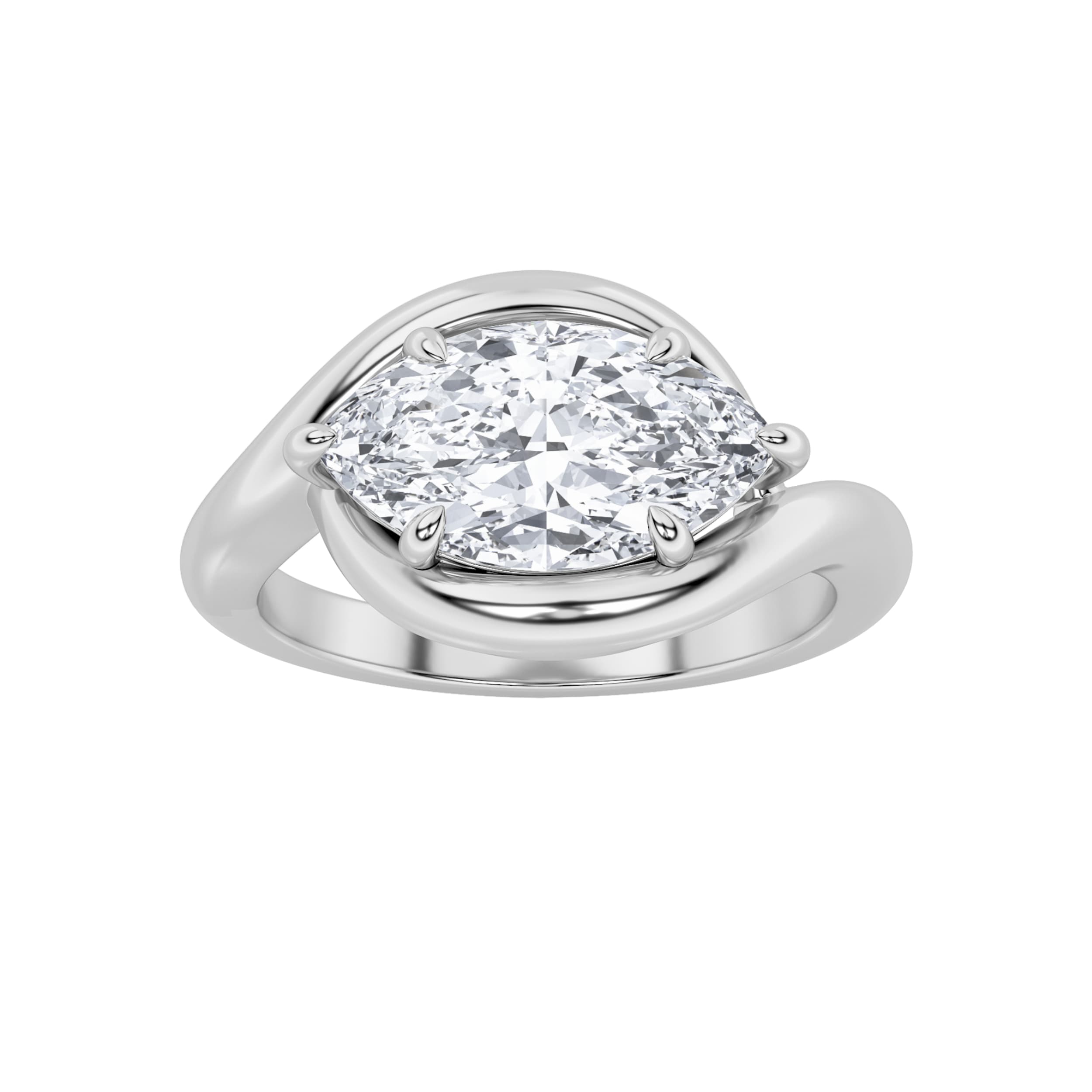 Marquise Lab Diamond East–West Solitaire Ring — 2 ct total weight in 14k white gold · product view 1