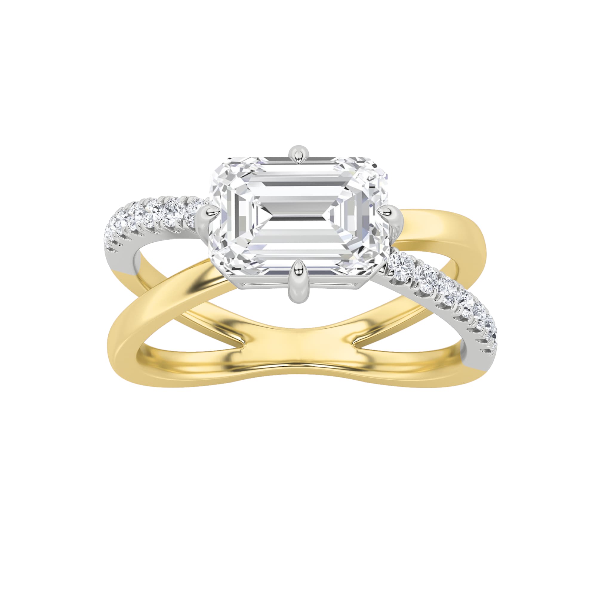 Emerald Lab Diamond East–West Accented Solitaire Ring — 2 ct total weight in 14k yellow gold · product view 1