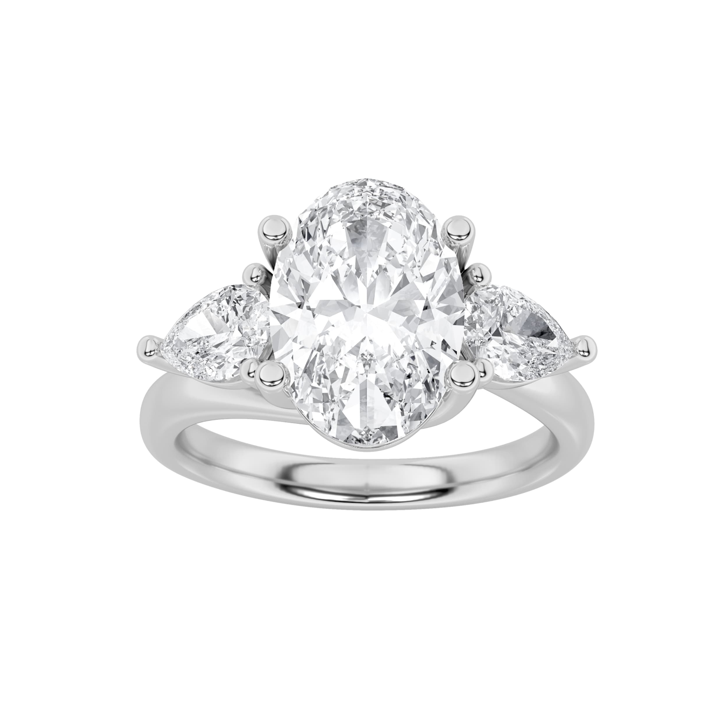 Oval Lab Diamond Accented Three Stone Ring — 2.5 ct total weight in 14k white gold · product view 1