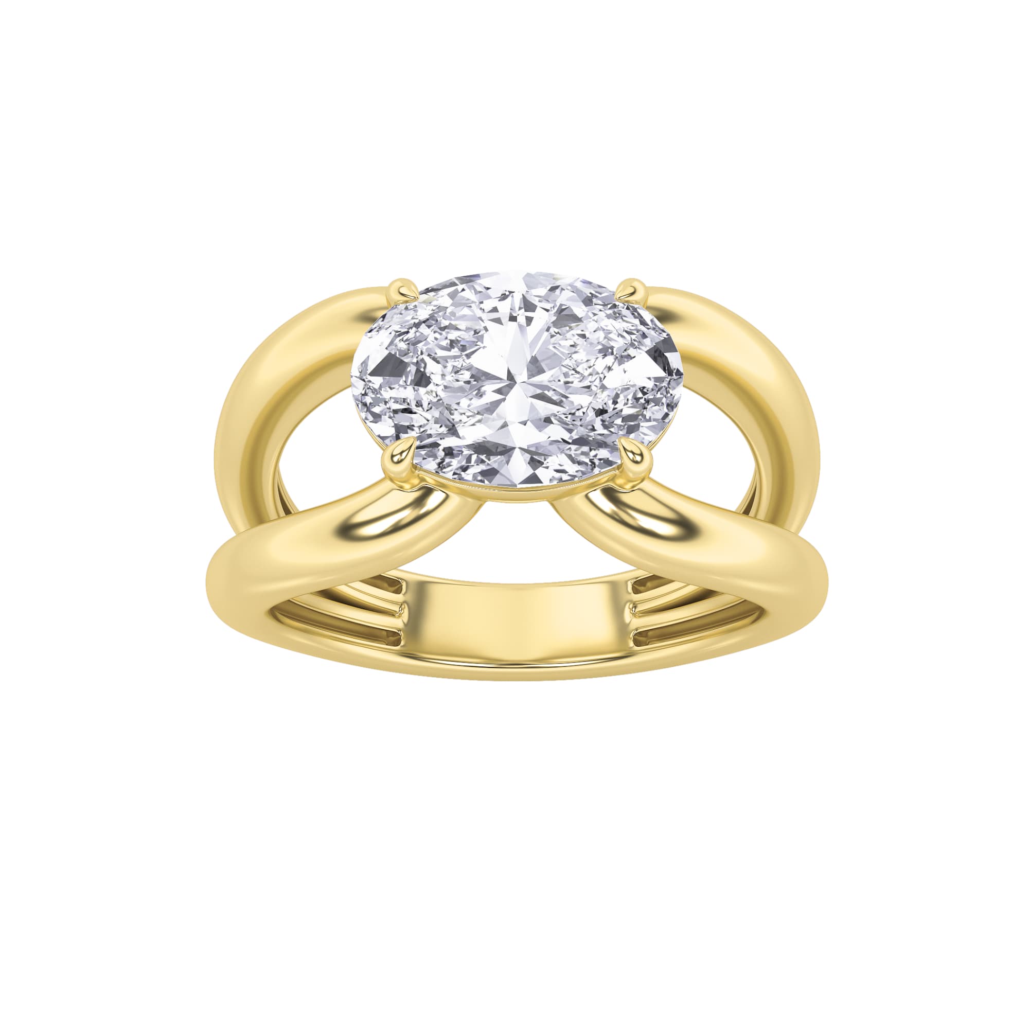 Oval Lab Diamond East–West Solitaire Ring — 2 ct total weight in 14k yellow gold · product view 1