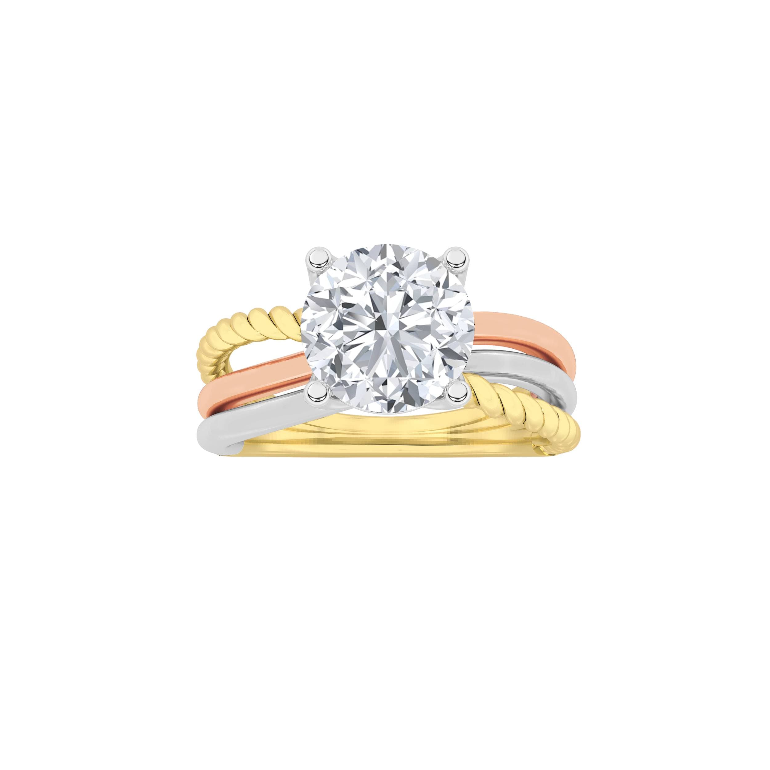 Round Lab Diamond Tri Color Solitaire Fancy Ring — 2 ct total weight in 14k white gold · product view 1