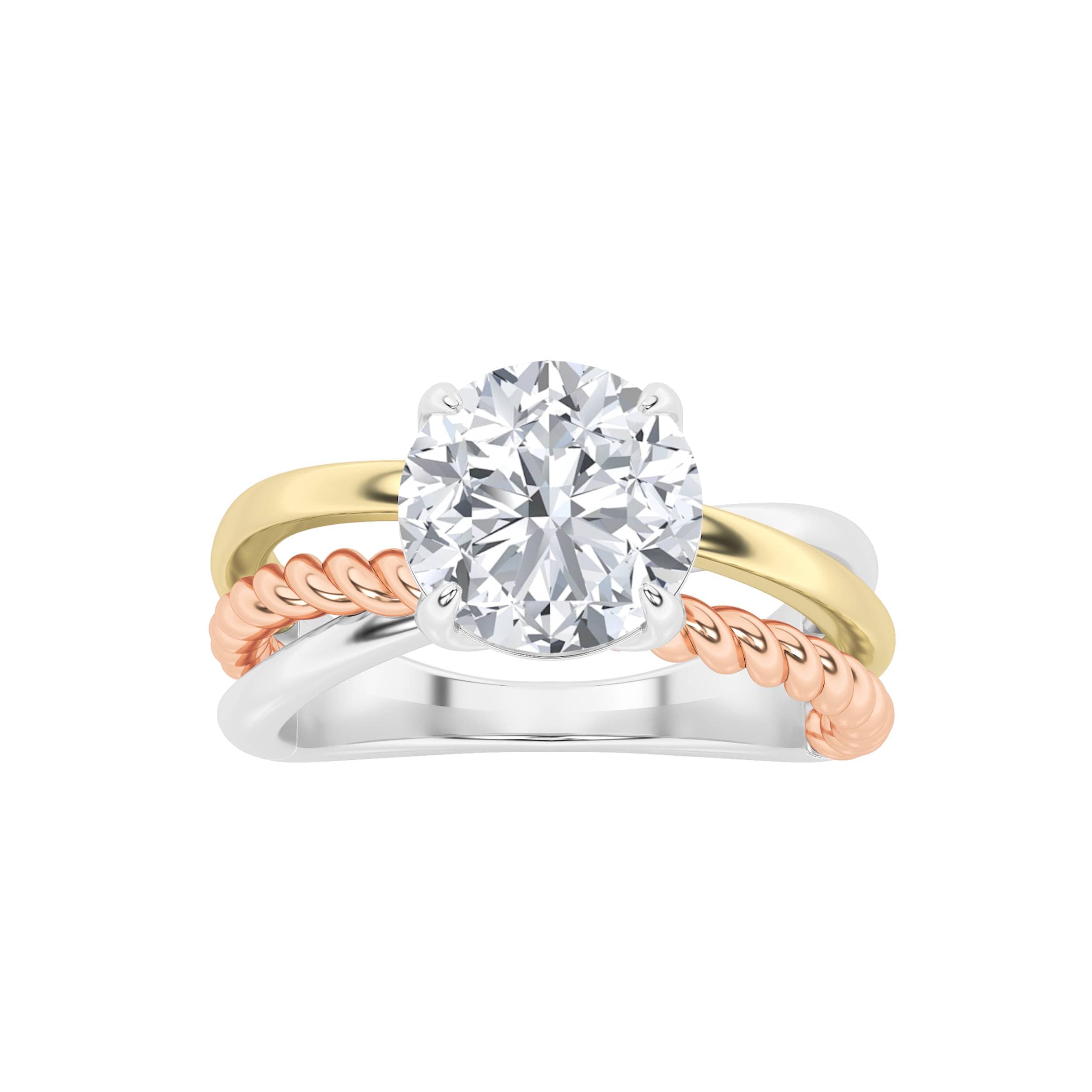 Round Lab Diamond Tri Color Solitaire Engagement Ring — 2 ct total weight in 14k white gold · product view 1