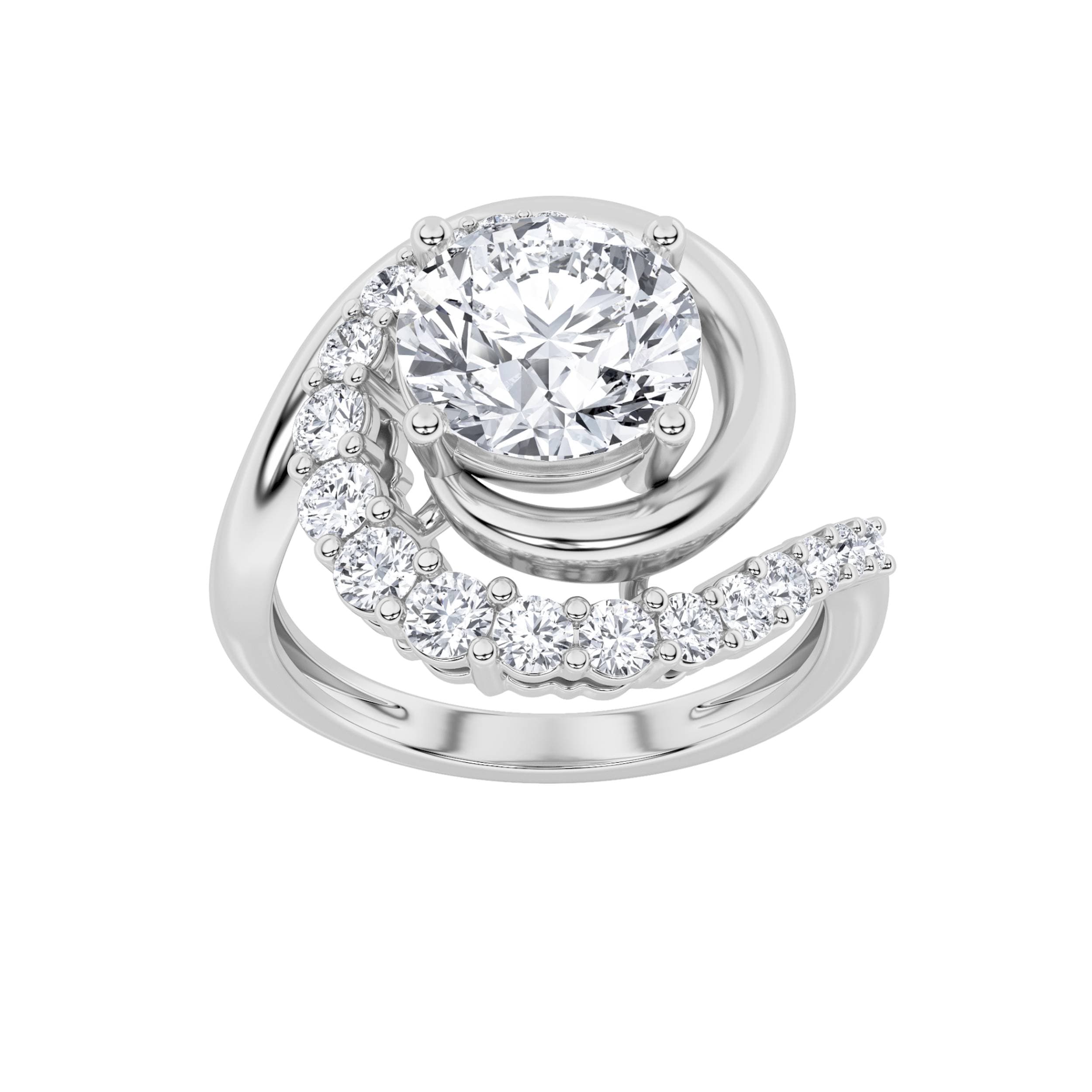 Round Lab Diamond Swirl Accented Fashion Ring — 2.5 ct total weight in 14k white gold · product view 1