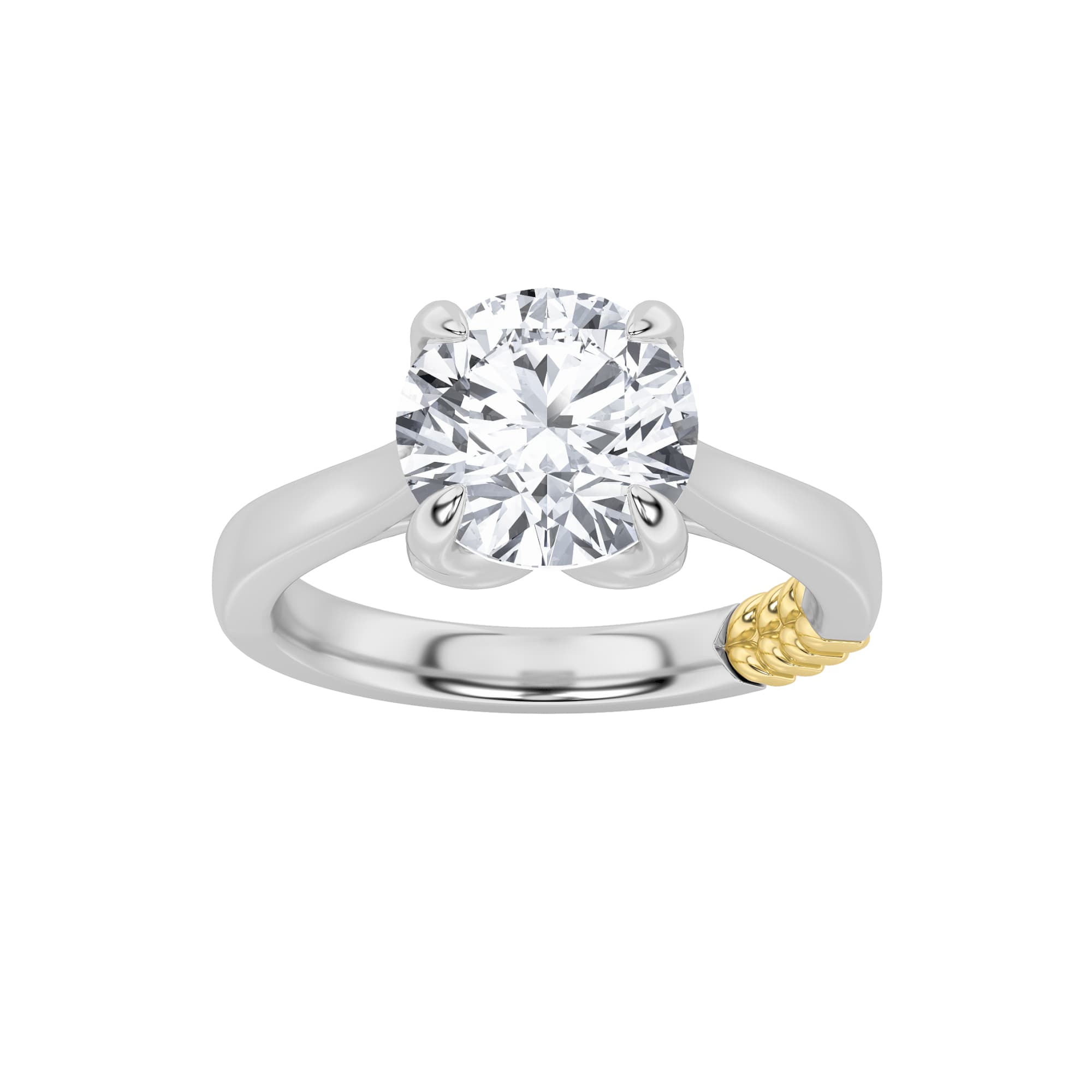 Round Lab Diamond Two-Tone Classic Solitaire Engagement Ring — 2 ct total weight in 14k white gold · product view 1