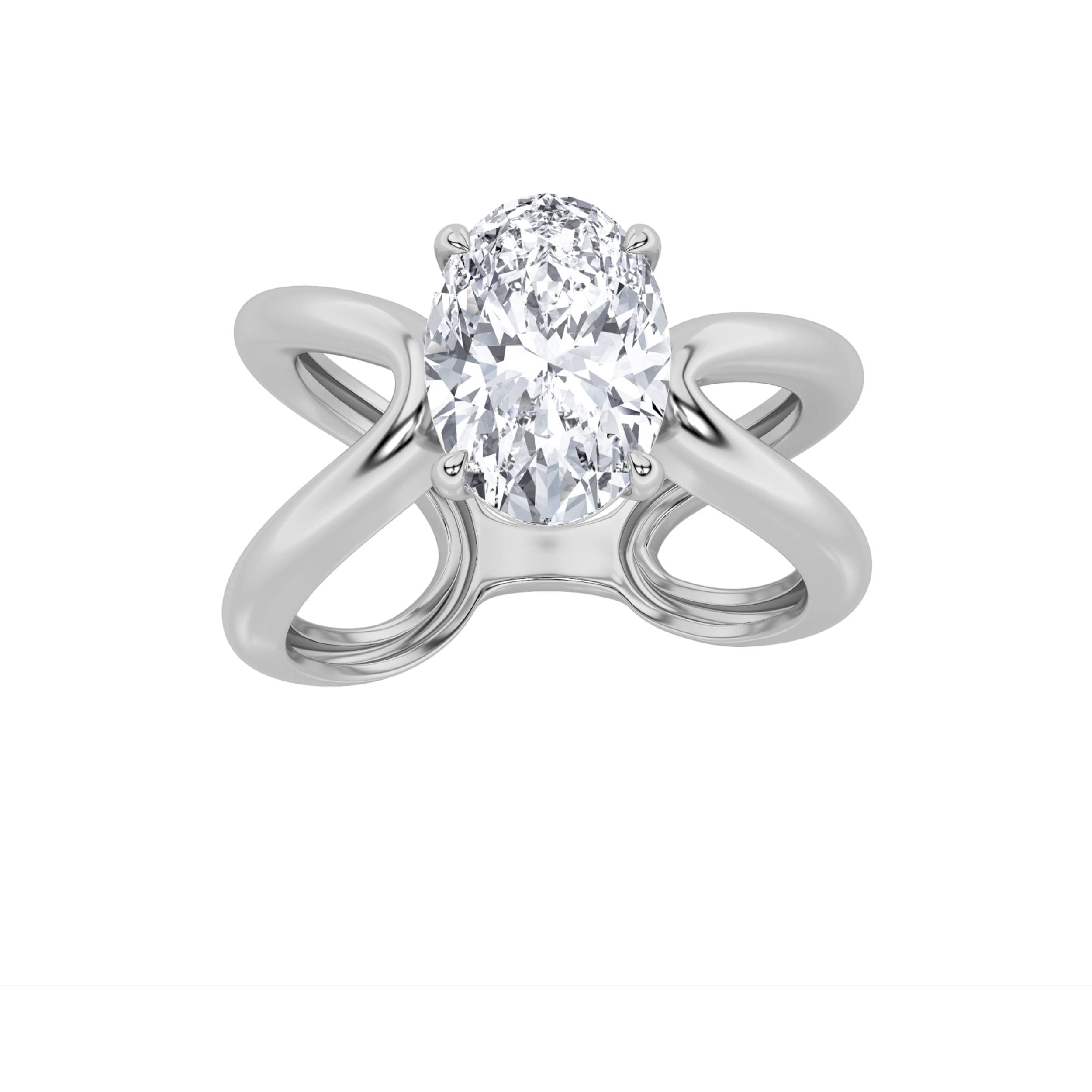 Oval Lab Diamond Criss Cross Fancy Solitaire Ring — 2 ct total weight in 14k white gold · product view 1