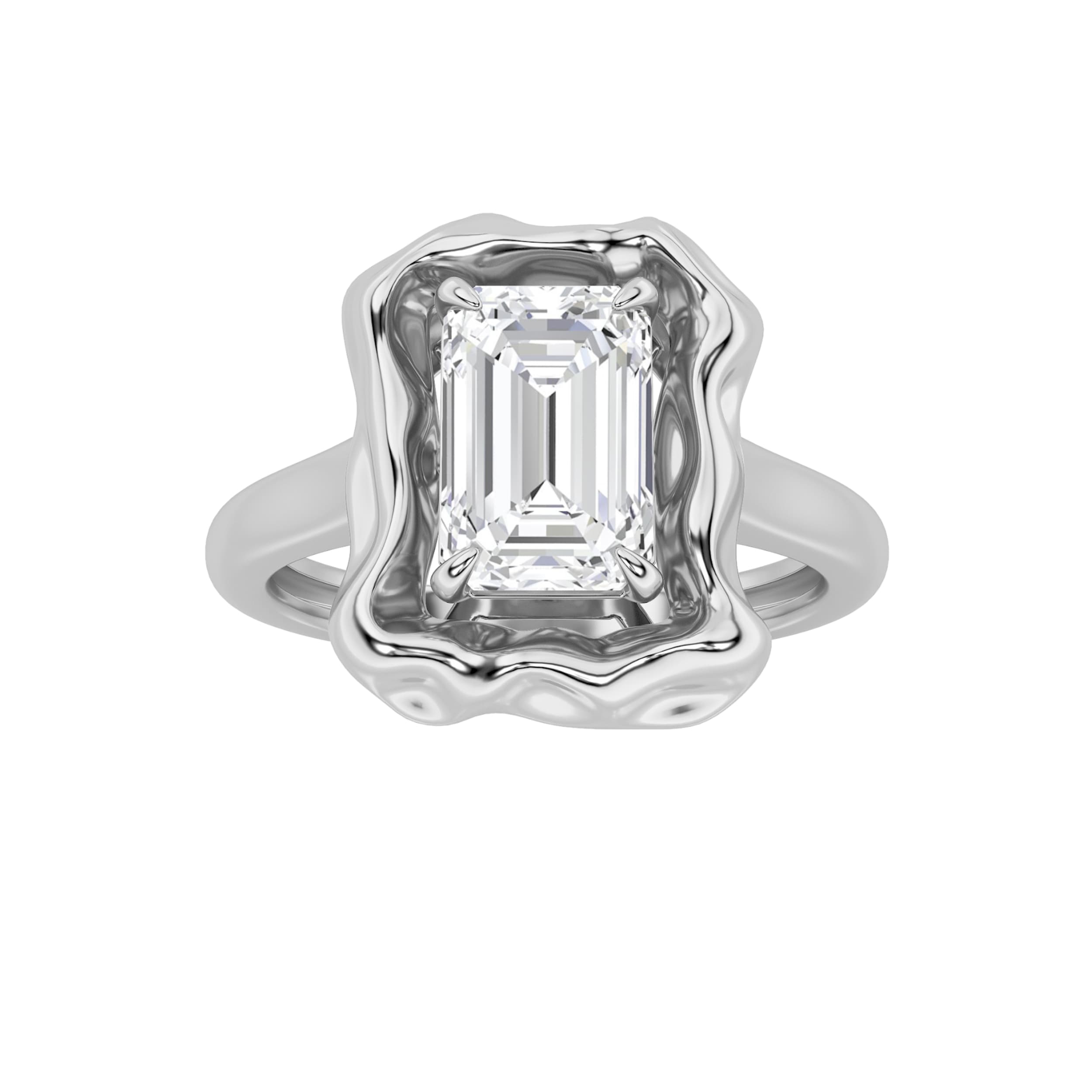 Emerald Lab Diamond Organic Design Solitaire Ring — 1.5 ct total weight in 14k white gold · product view 1