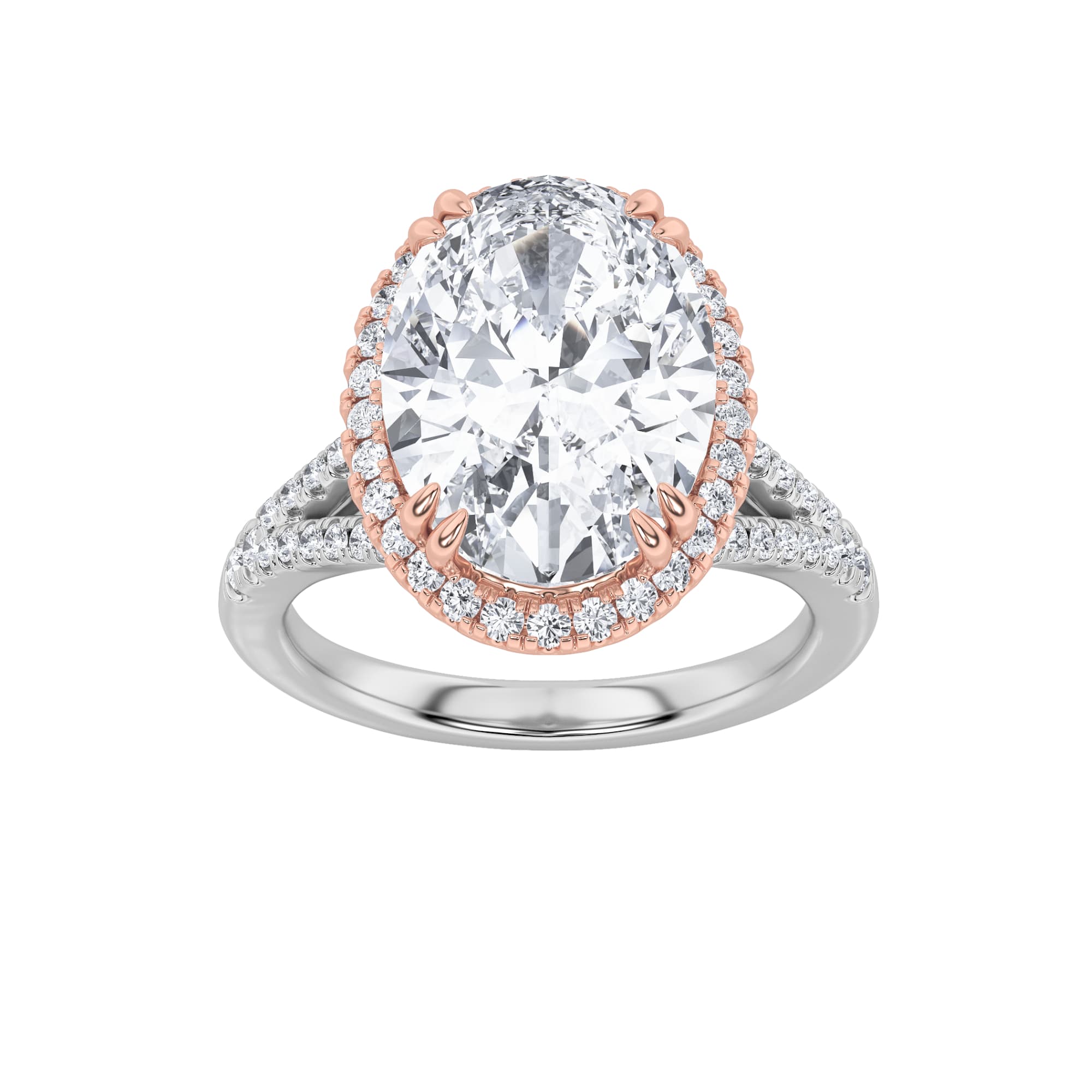 Oval Lab Diamond BoldAccented Statement Engagement Ring — 4.5 ct total weight in 14k white gold · product view 1