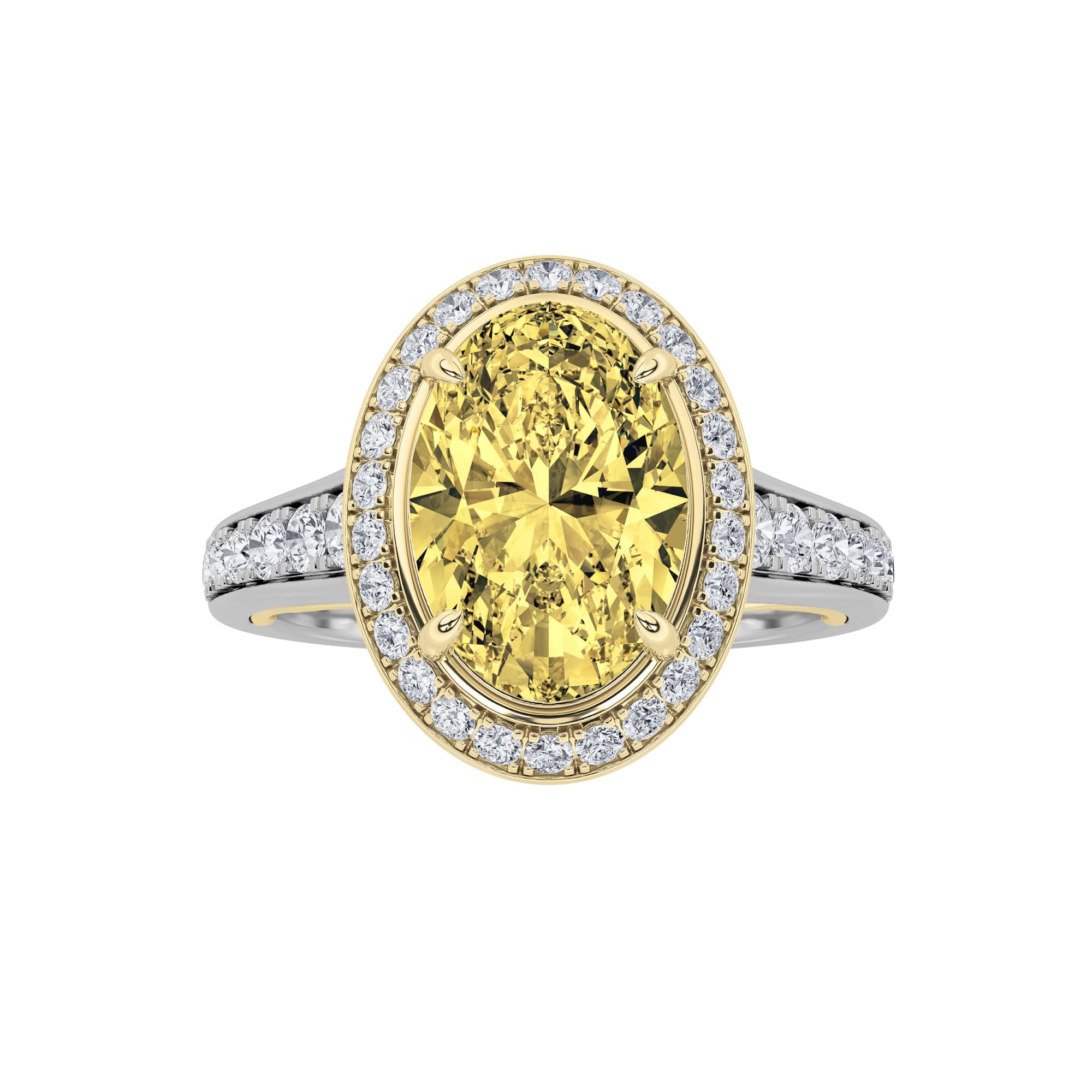 Oval Lab Diamond BoldAccented Statement Engagement Ring — 3.5 ct total weight in 14k white gold · product view 1