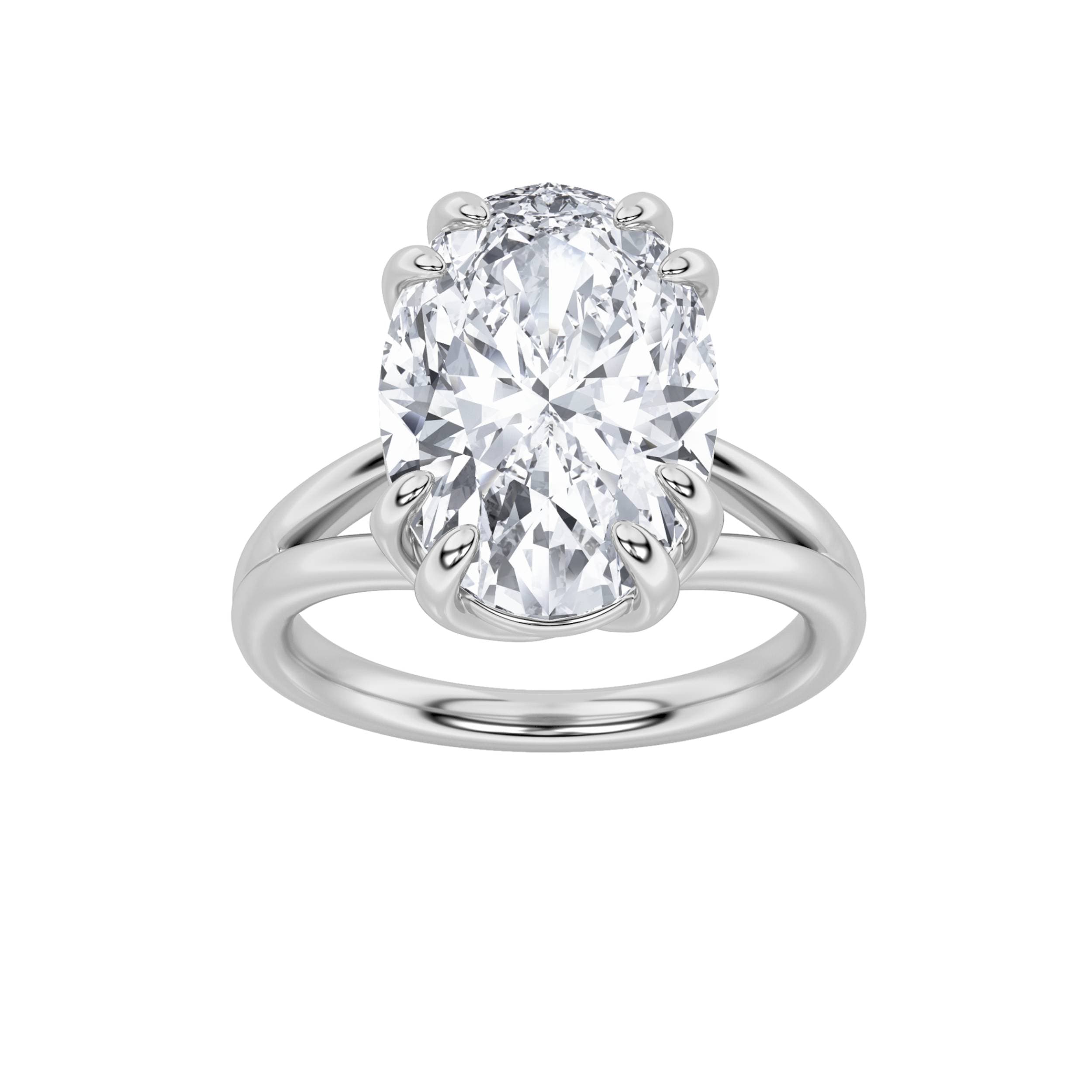Oval Lab Diamond Bold Split Shank Solitaire Engagement Ring — 5 ct total weight in 14k white gold · product view 1