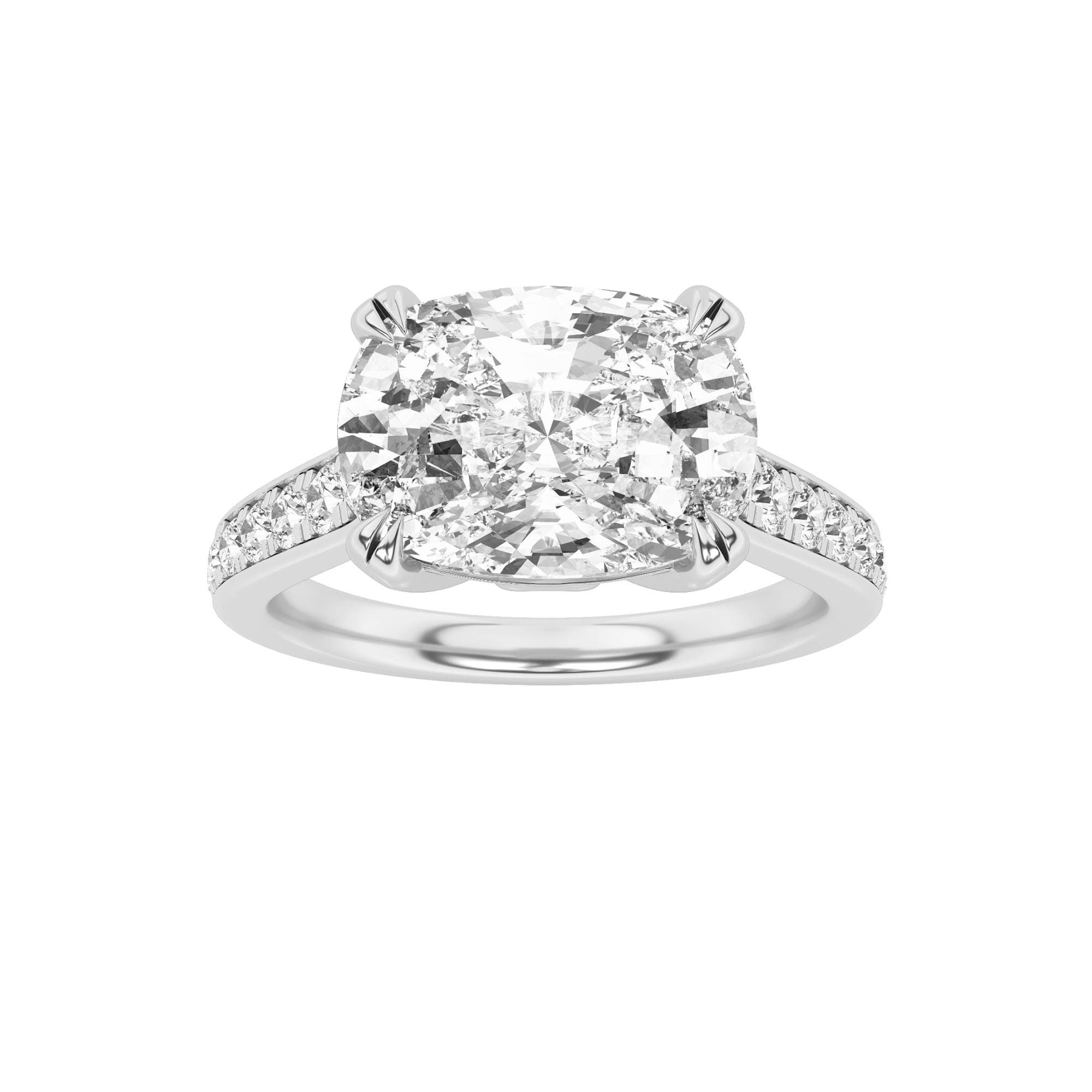 Elongated Cushion Lab Diamond Bold Accented East–West Set Engagement Ring