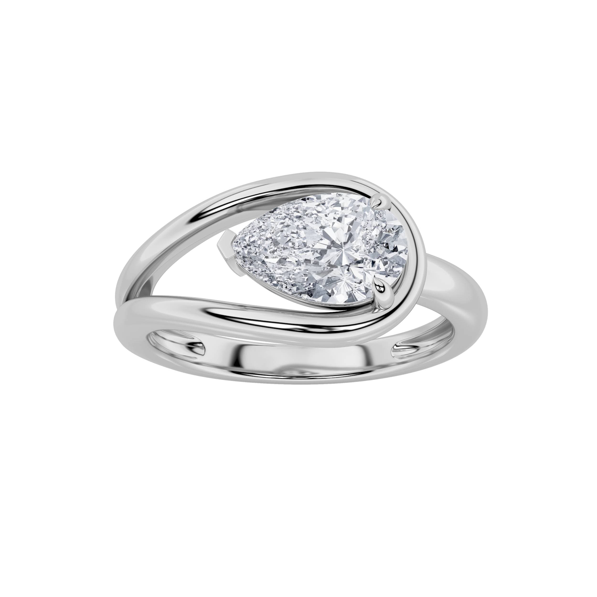 Pear Lab Diamond East–West Solitaire Ring — 1 ct total weight in 14k white gold · product view 1