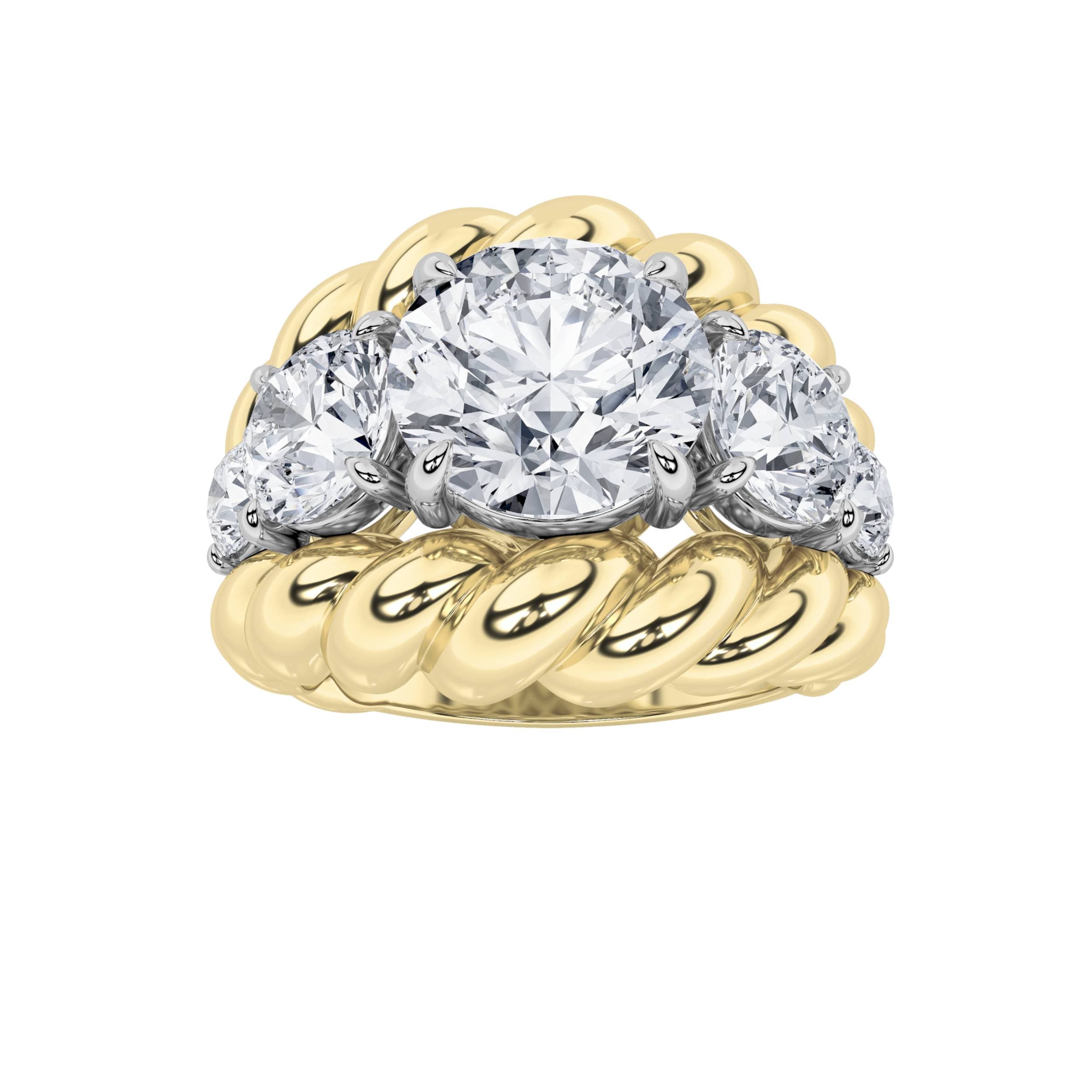 Round Lab Diamond Five Stone Ring — 5.5 ct total weight in 14k yellow gold · product view 1