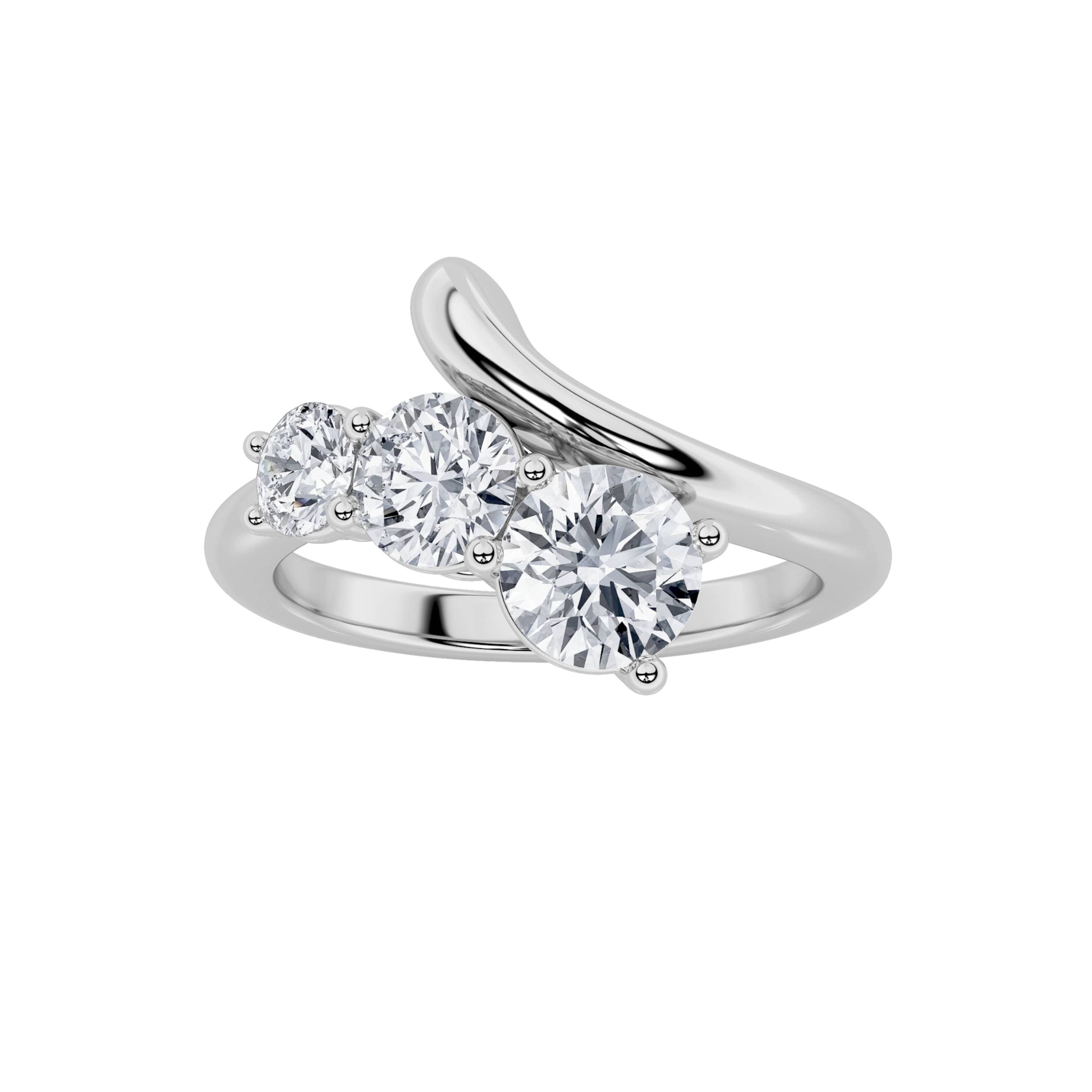 Round Lab Diamond Three Stone Ring — 1.5 ct total weight in 14k white gold · product view 1