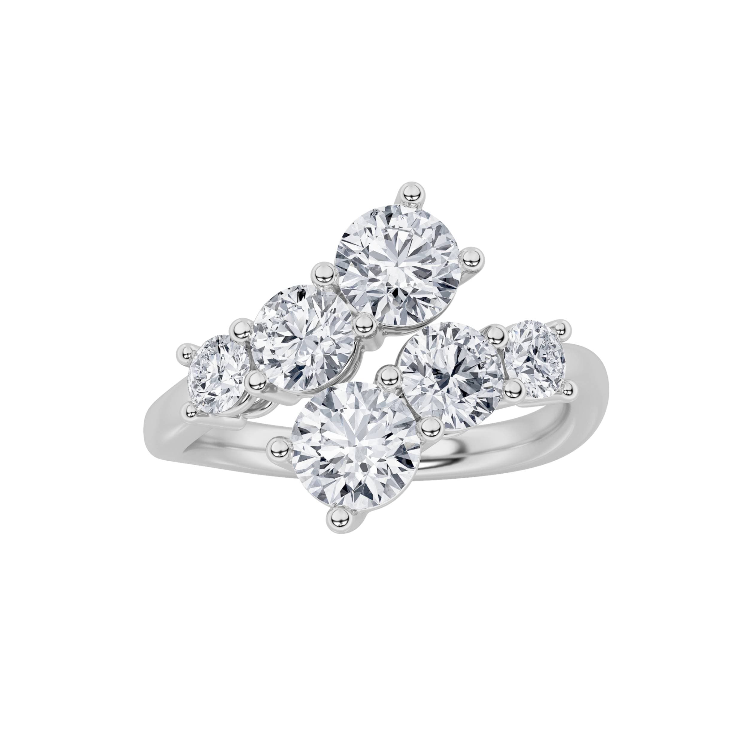 Round Lab Diamond ThreeStone Ring — 2 ct total weight in 14k white gold · product view 1