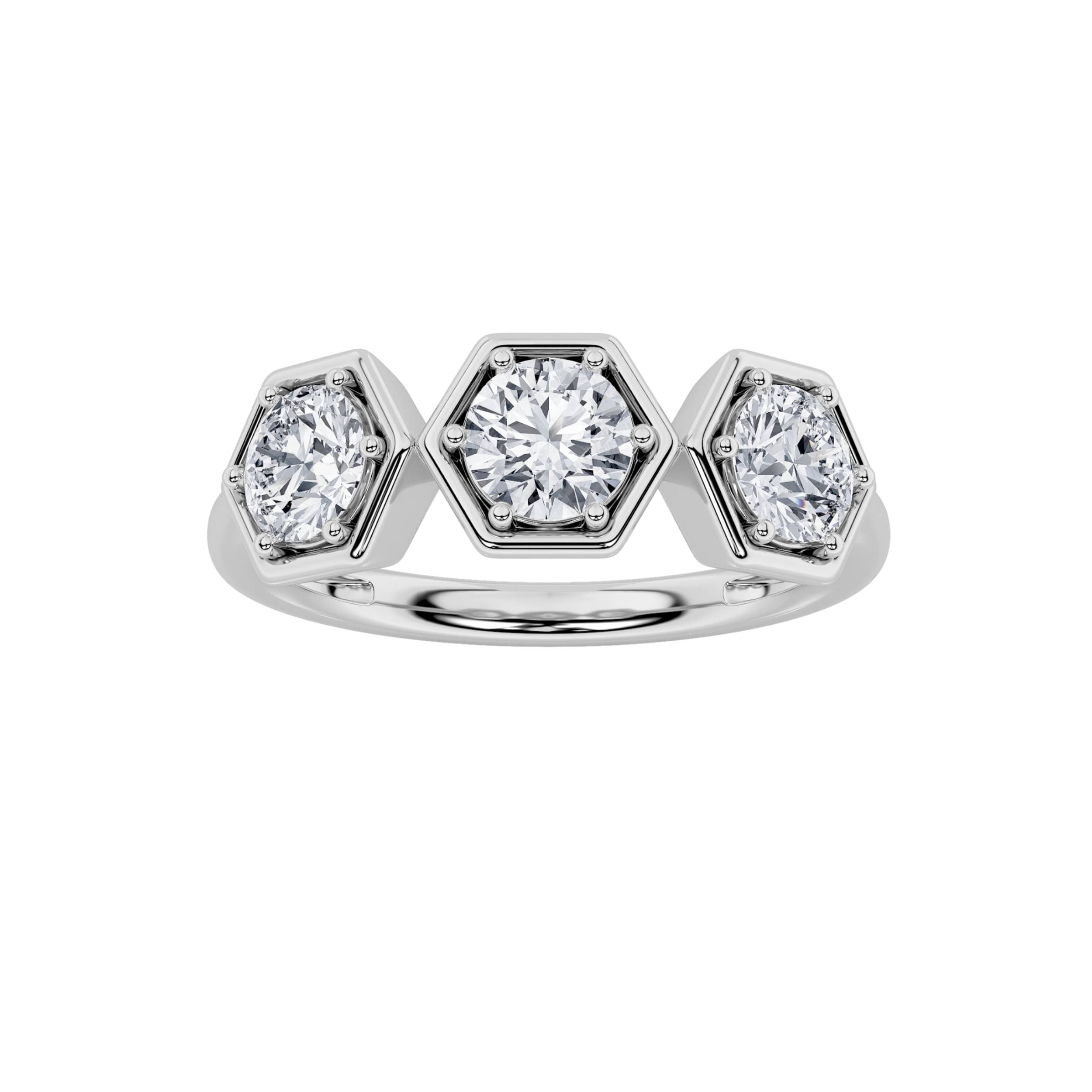 Round Lab Diamond ThreeStone Ring — 1 ct total weight in 14k white gold · product view 1