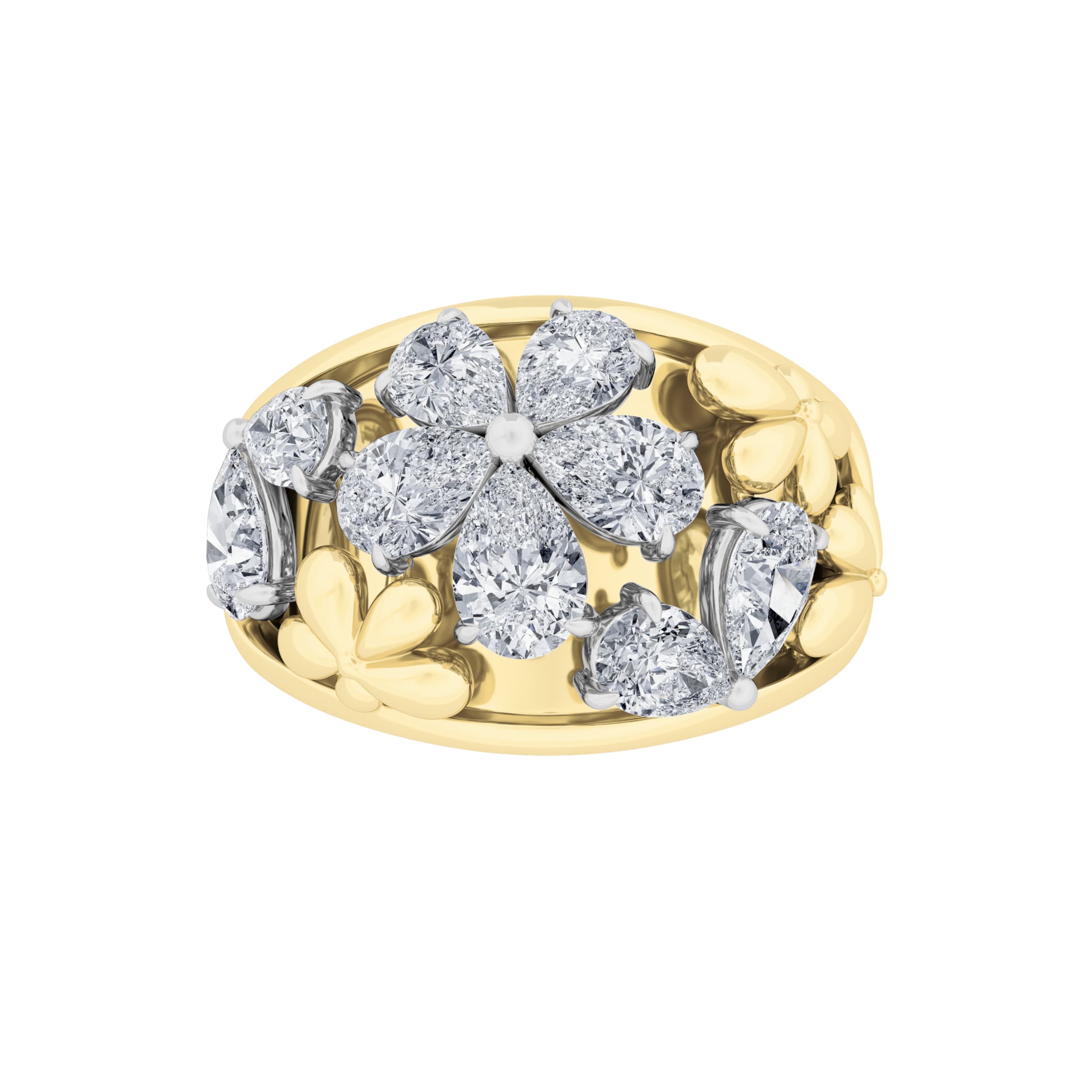 Pear Lab Diamond Fancy Flower Ring — 2.5 ct total weight in 14k yellow gold · product view 1