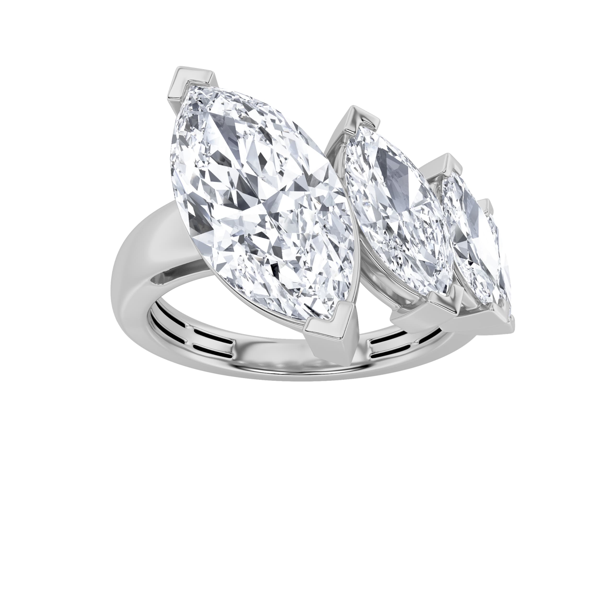 Marquise Lab Diamond Four Stone Fashion Ring — 2.5 ct total weight in 14k white gold · product view 1