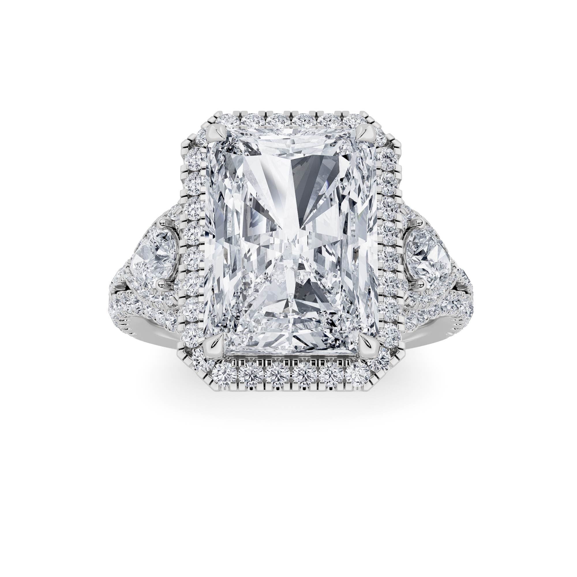 Radiant Lab Diamond Bold Accented Statement Engagement Ring — 6.25 ct total weight in 14k white gold · product view 1