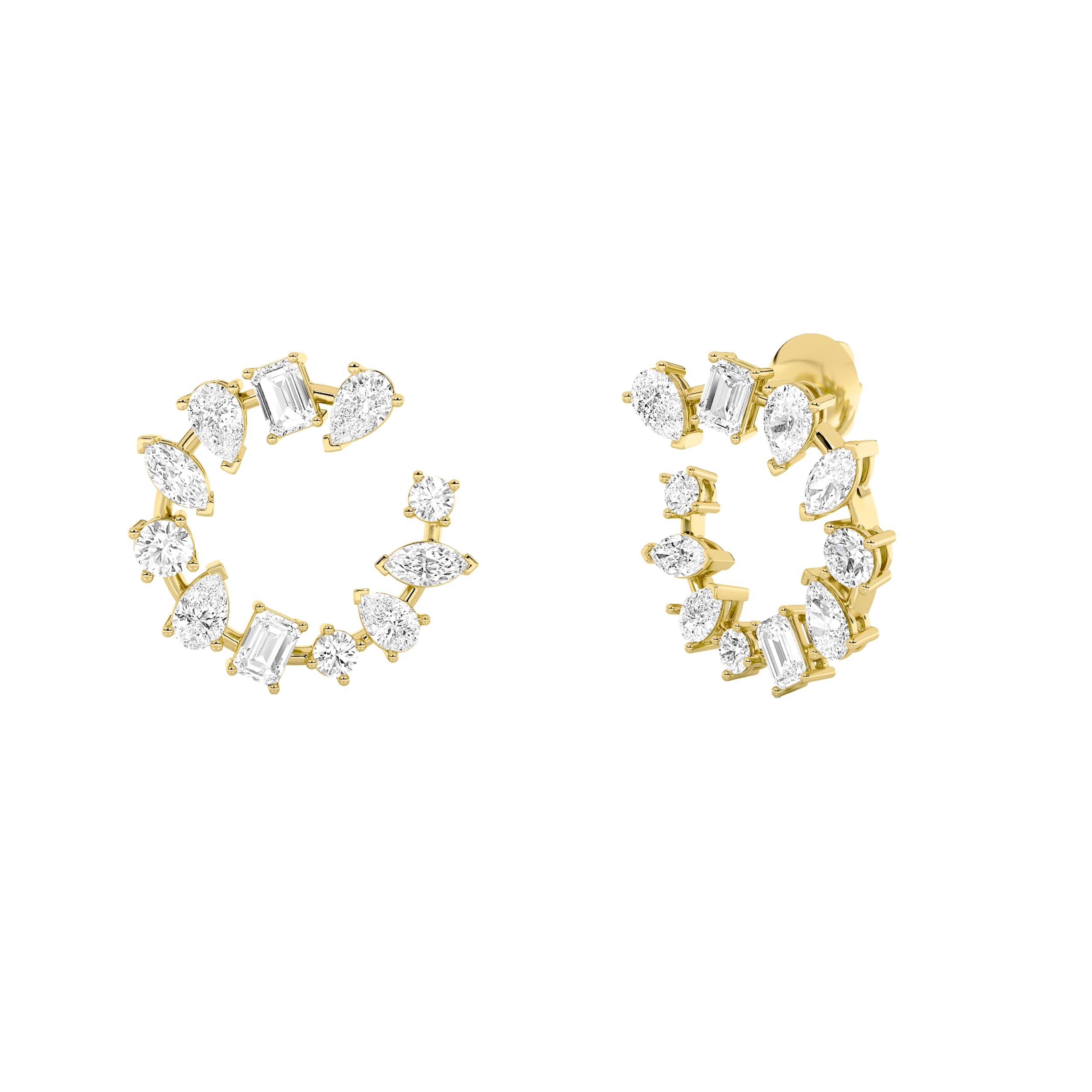 Mixed-Cut Lab Diamond Fancy Circle Earrings — 5 ct total weight in 14k yellow gold · product view 1