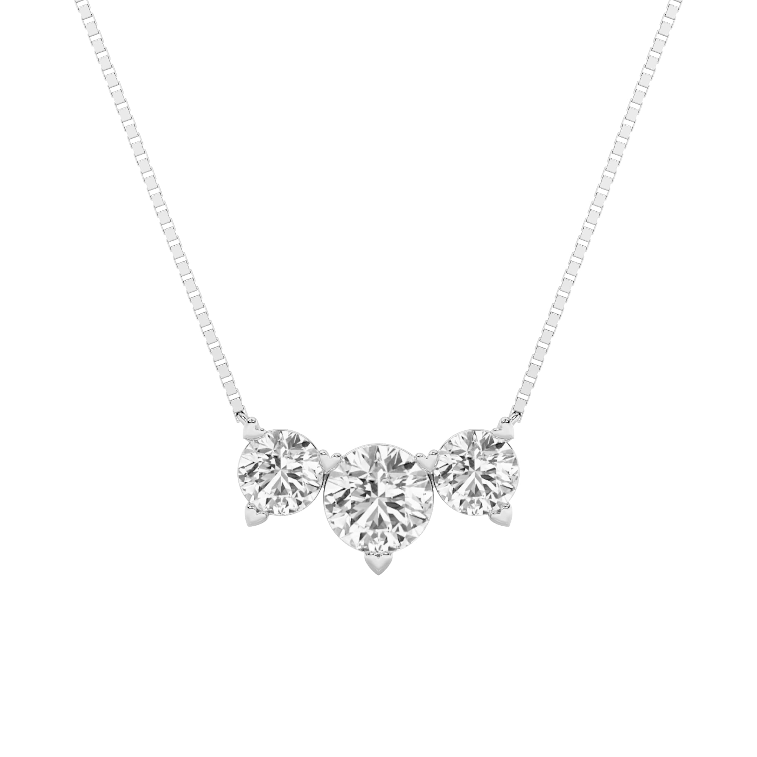 Round Lab Diamond ThreeStone Necklace — 2 ct total weight in 14k white gold · product view 1