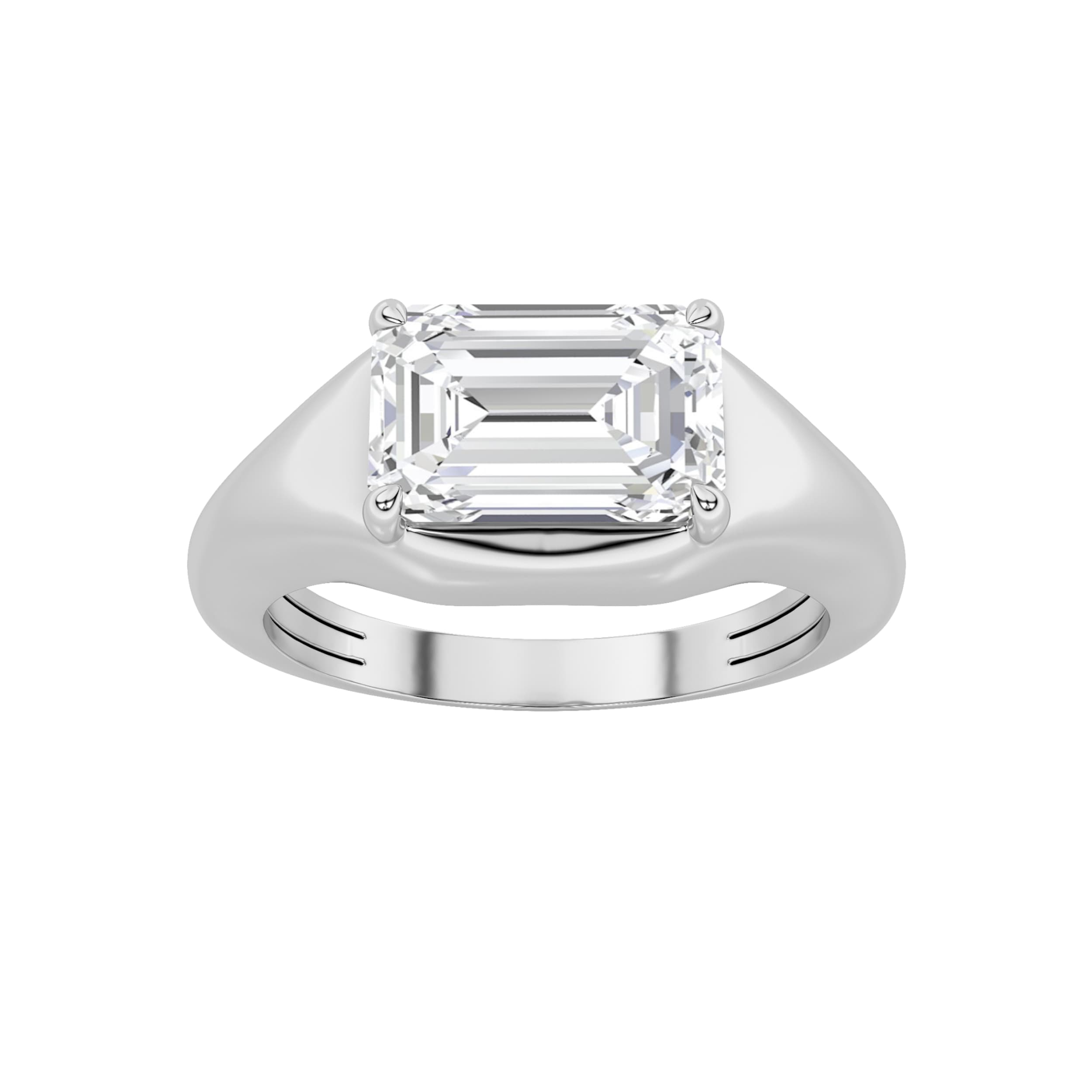 Emerald Lab Diamond East–West Solitaire Ring — 2 ct total weight in 14k white gold · product view 1