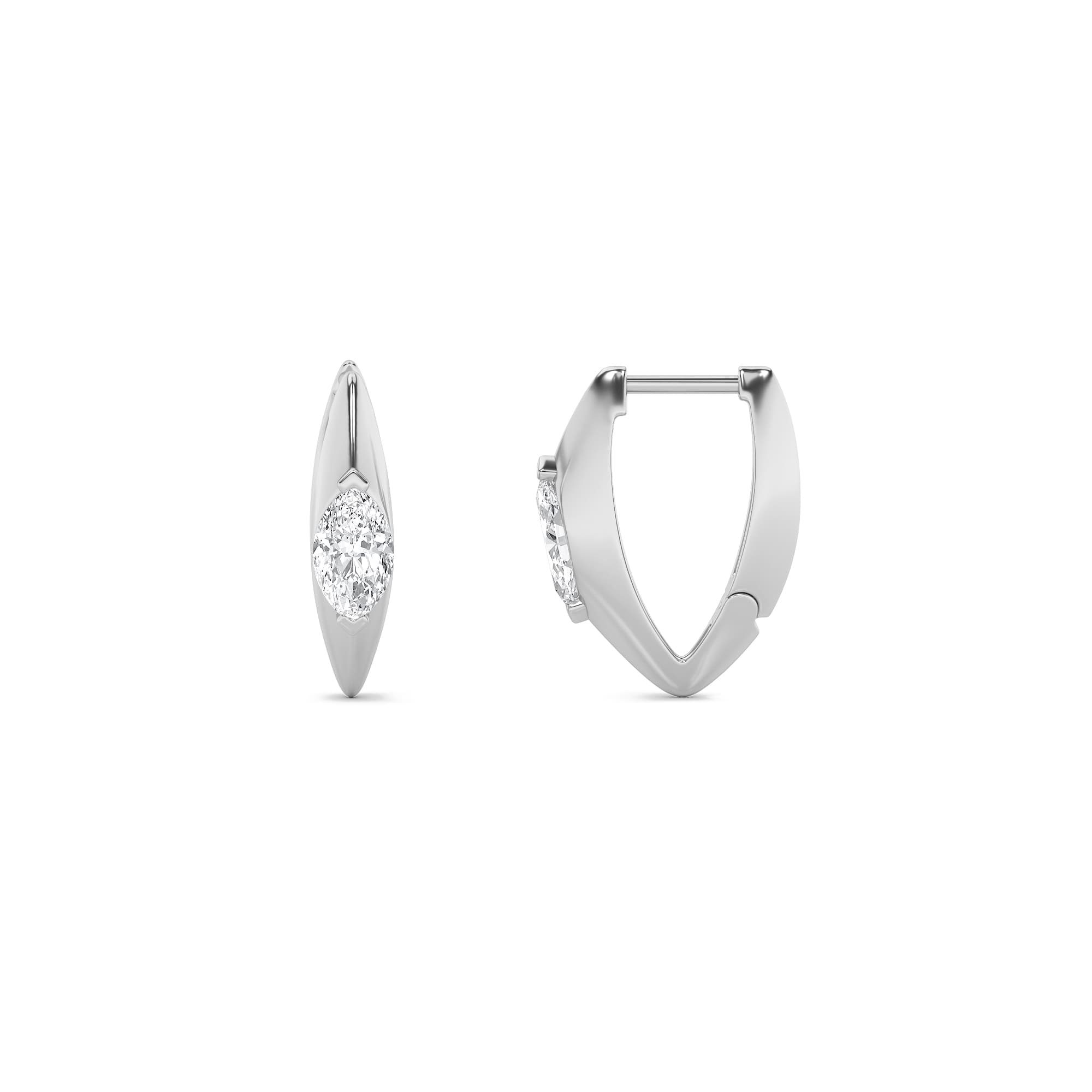 Marquise Lab Diamond Solitaire Huggie Earrings — 1 ct total weight in 14k white gold · product view 1