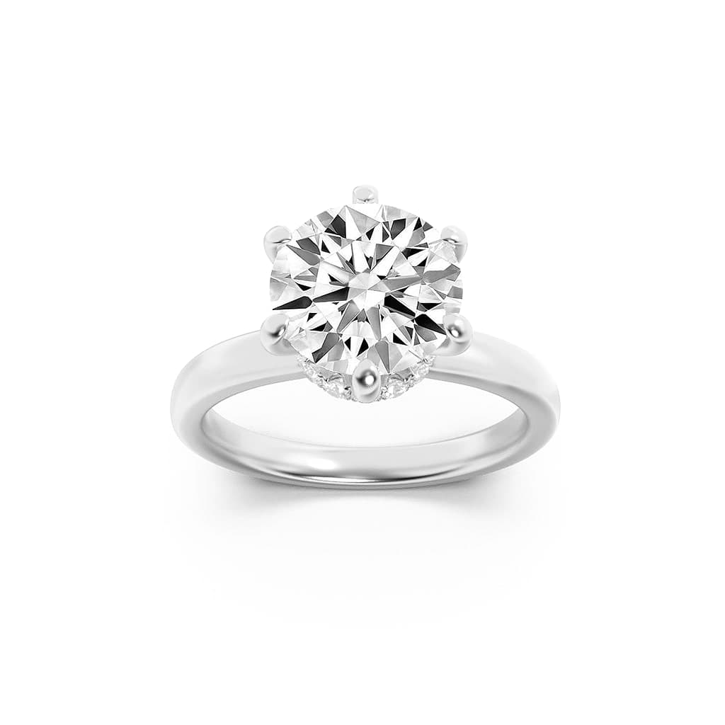 Round Lab Diamond Hidden Halo Plain Shank Engagement Ring — 1 ct total weight in 14k white gold · product view 1