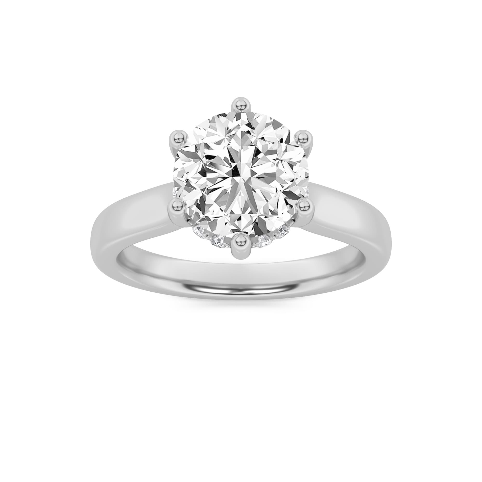 Round Lab Diamond Hidden Halo Cathedral Shank Engagement Ring — 1 ct total weight in 14k white gold · product view 1