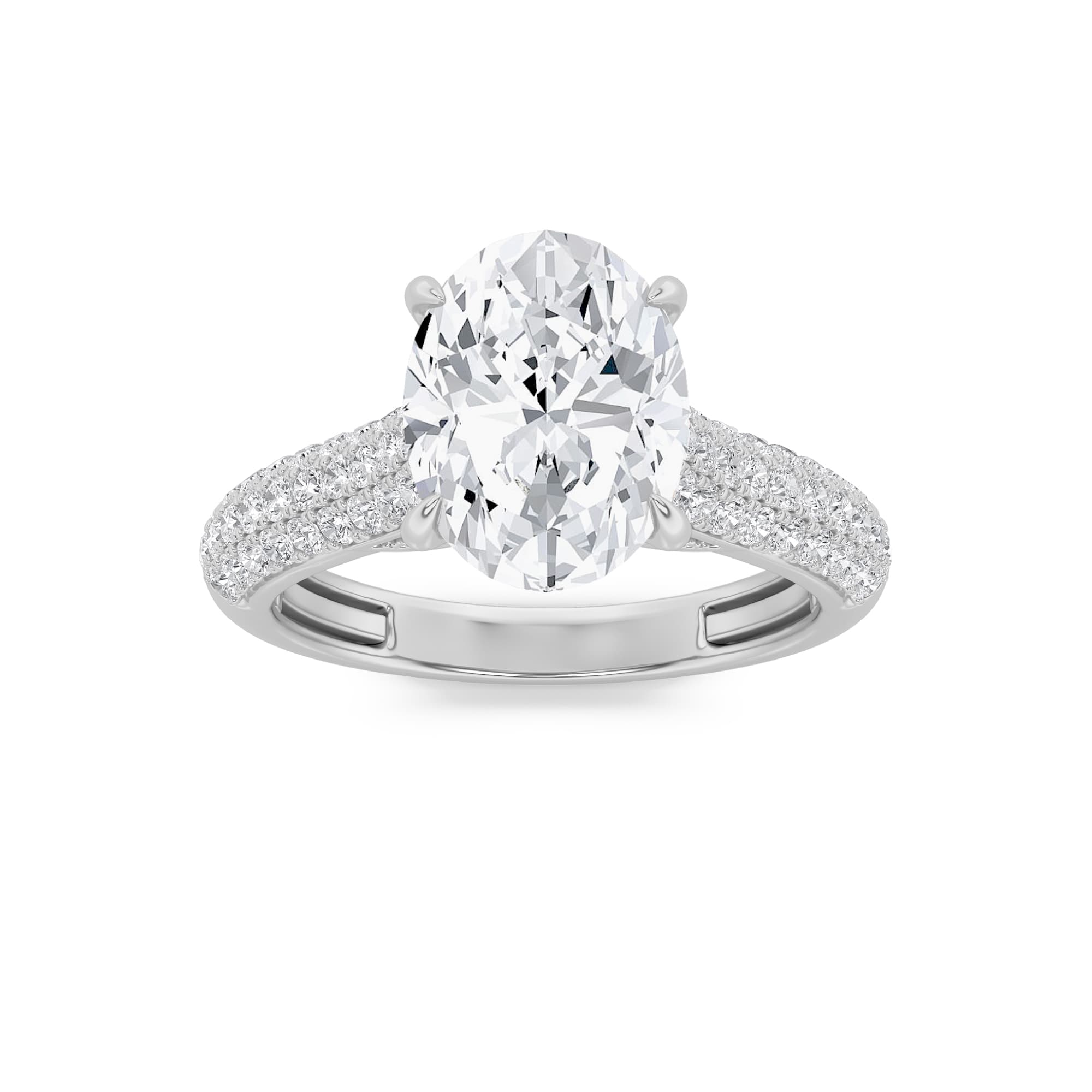 Oval Lab Diamond Hidden Halo Accented Engagement Ring — 1.5 ct total weight in 14k white gold · product view 1
