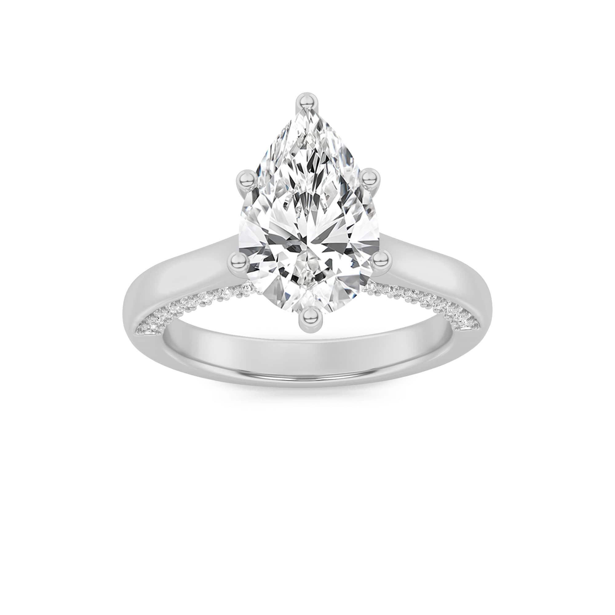 Pear Lab Diamond Tulip Motif Accented Engagement Ring — 1.25 ct total weight in 14k white gold · product view 1