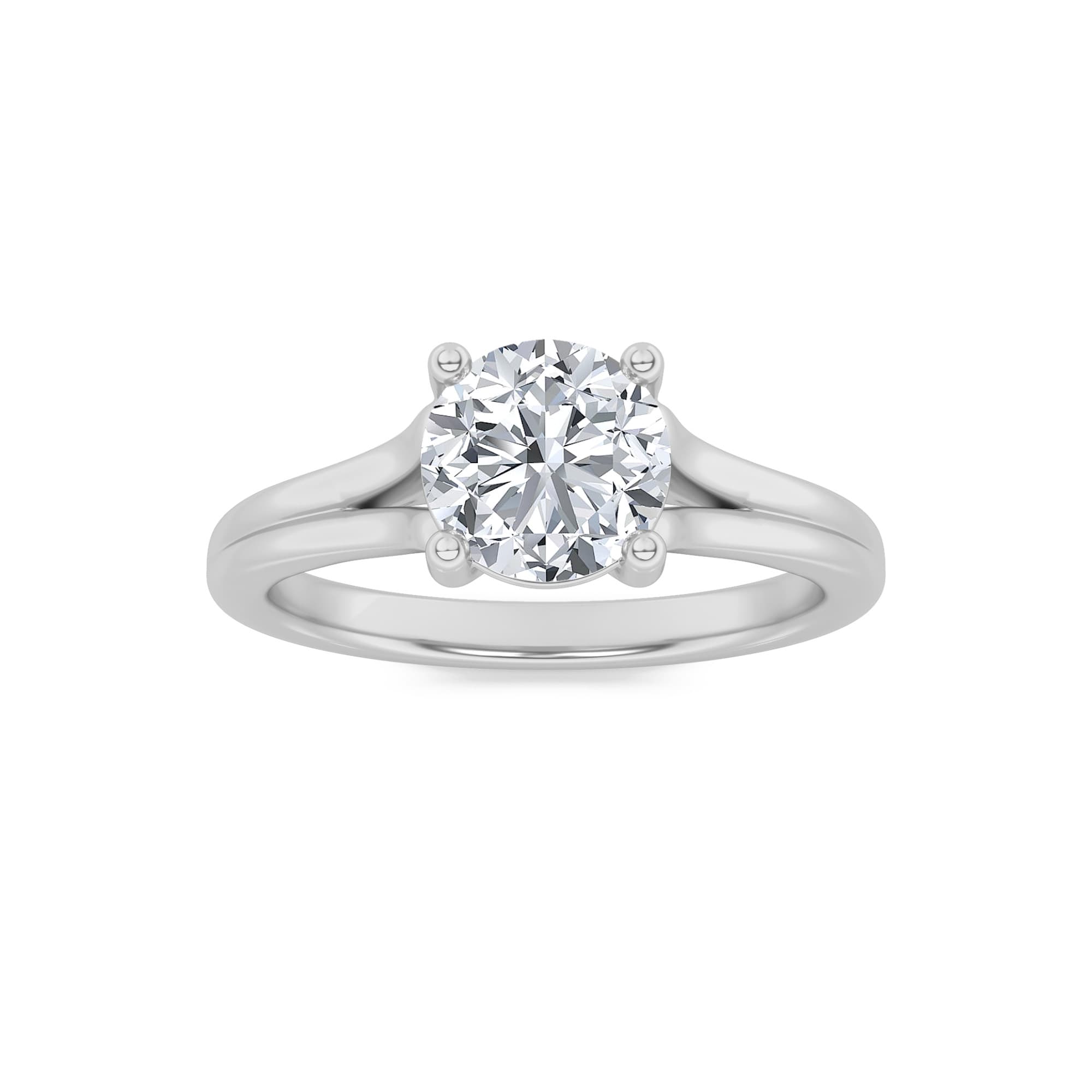 Round Lab Diamond SplitShank Solitaire Engagement Ring — 1 ct total weight in 14k white gold · product view 1