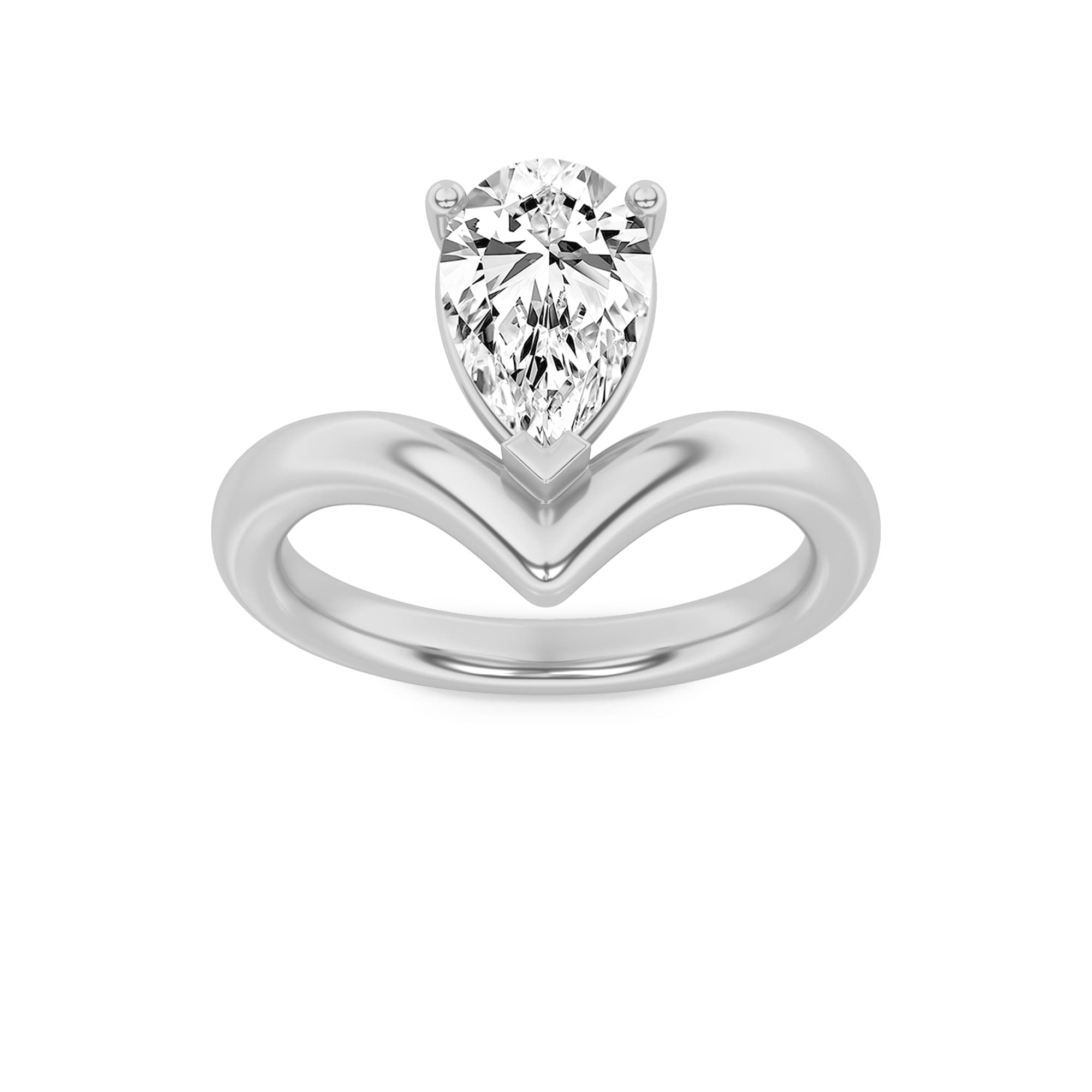 Pear Lab Diamond Chevron Solitaire Engagement Ring — 1.5 ct total weight in 14k white gold · product view 1