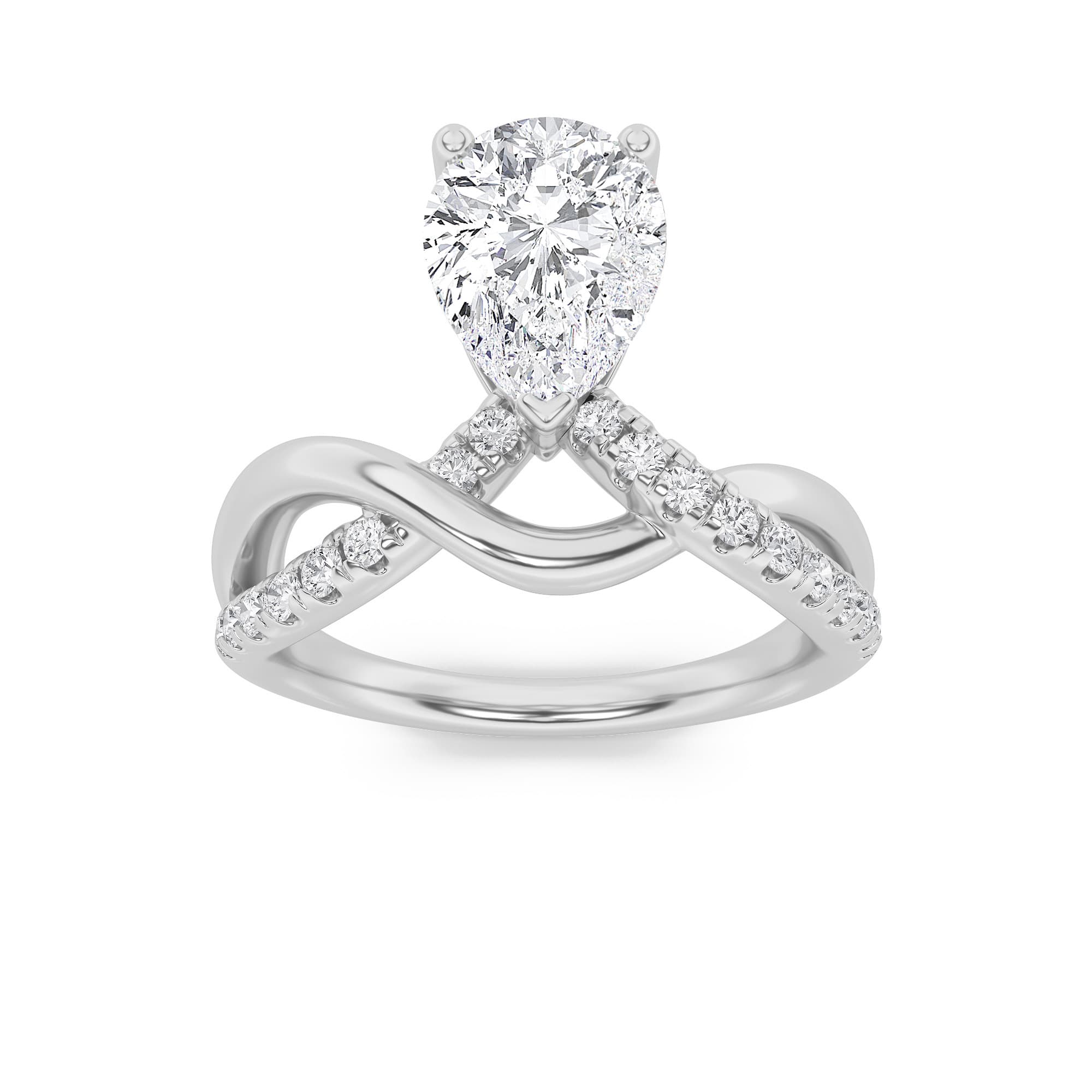 Pear Lab Diamond Fashion Solitaire Engagement Ring — 1.5 ct total weight in 14k white gold · product view 1