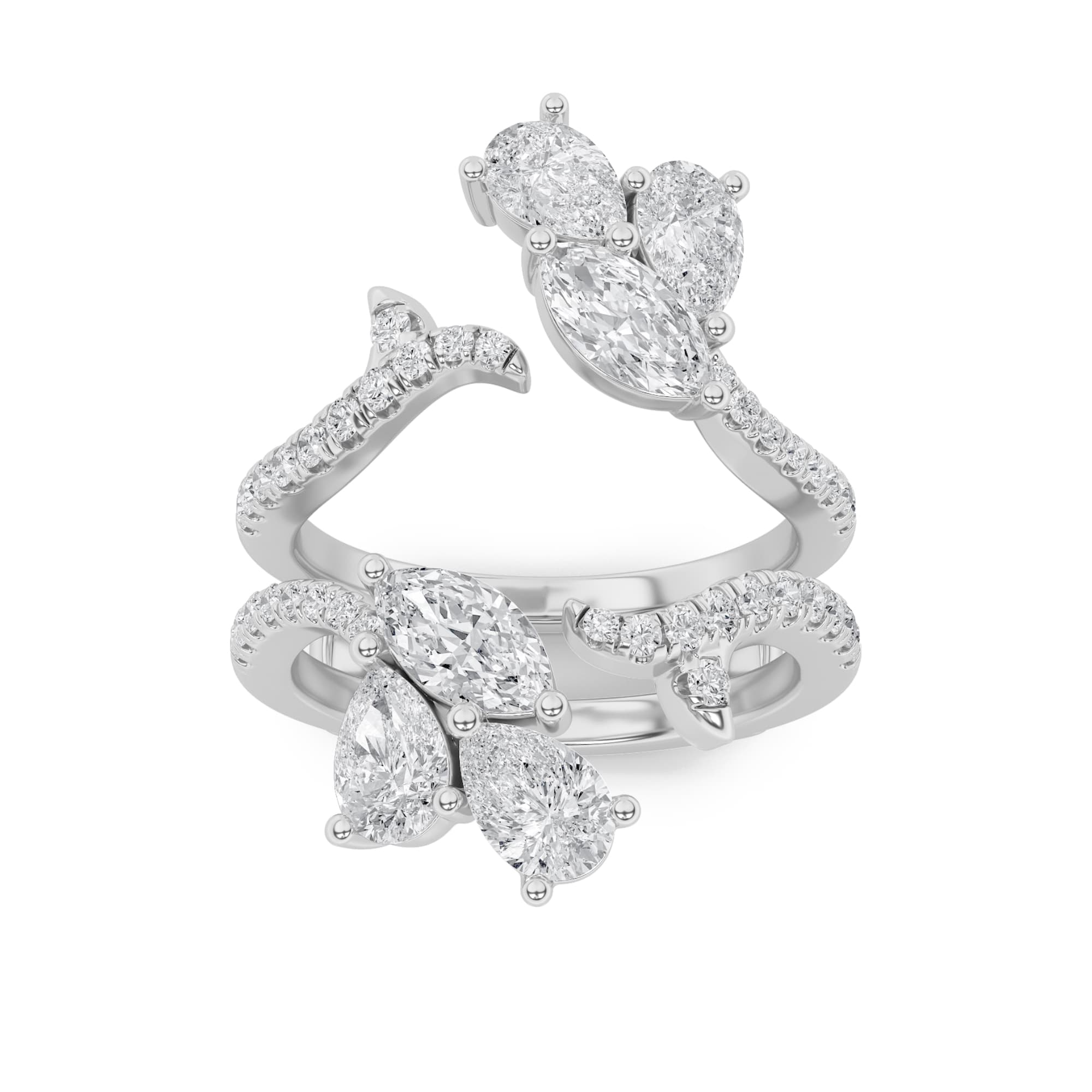 Marquise Lab Diamond Insert Jacket Ring — 2 ct total weight in 14k white gold · product view 1