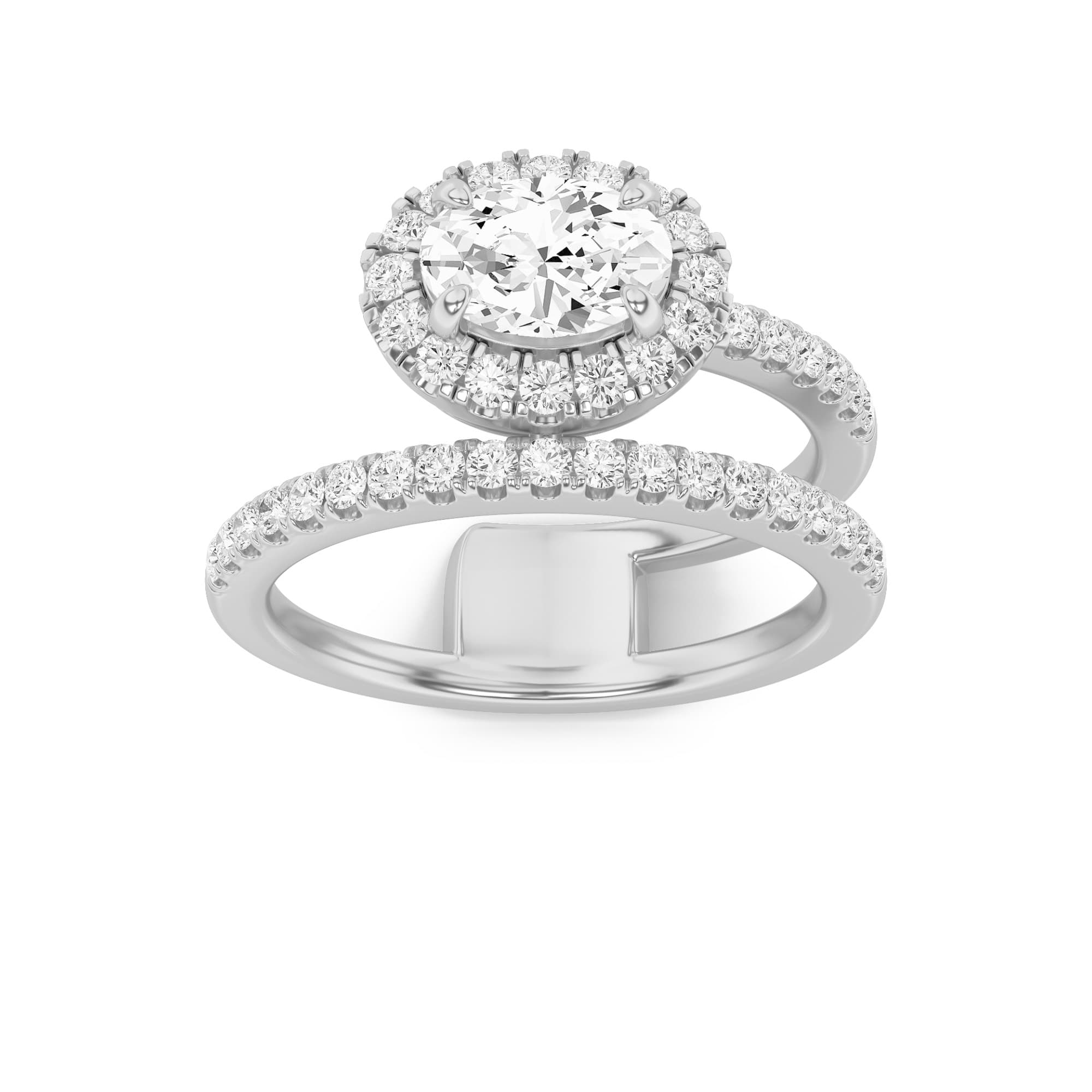 Oval Lab Diamond Halo Accented Fashion Ring — 1 ct total weight in 14k white gold · product view 1
