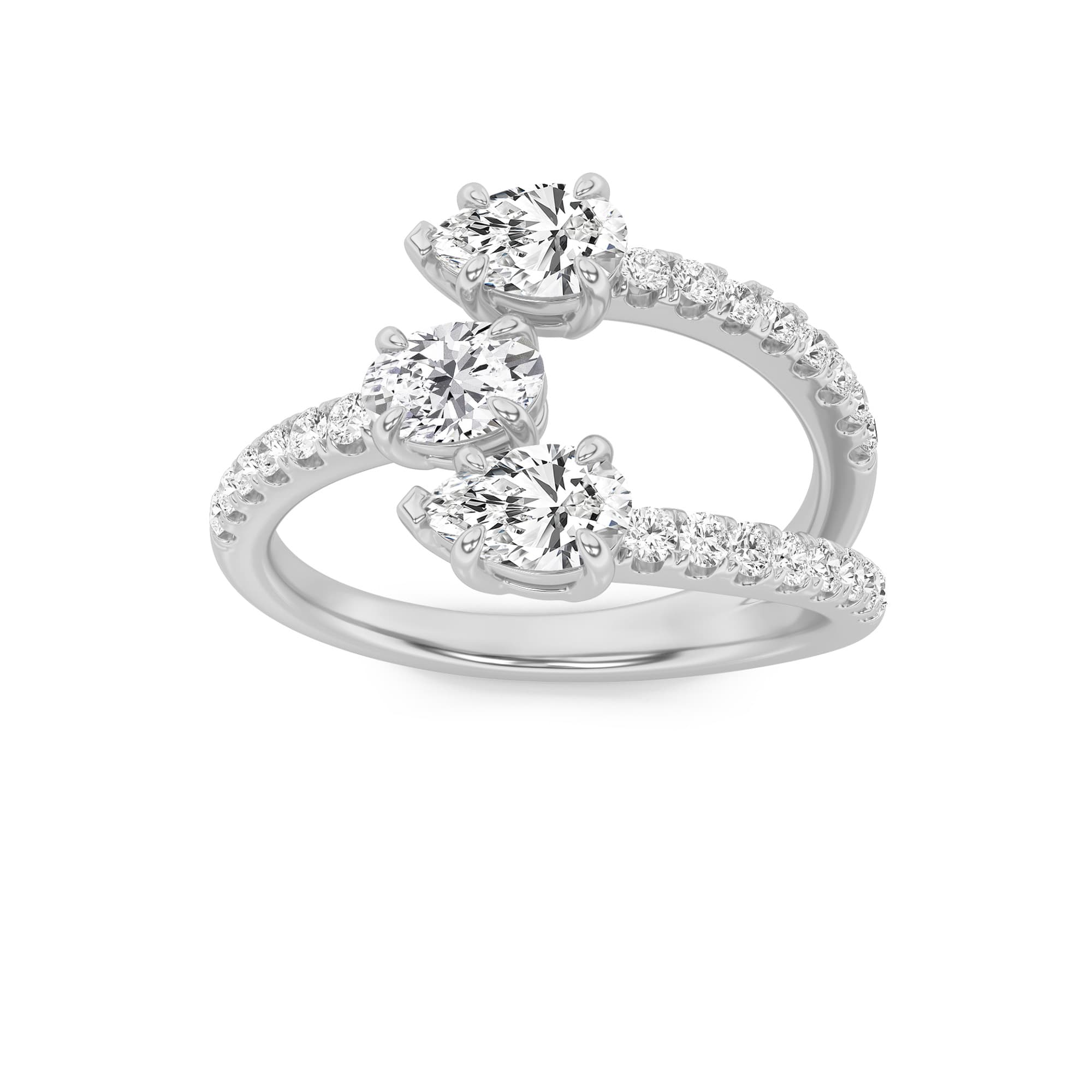 Oval Lab Diamond Three Stone Fashion Ring — 1 ct total weight in 14k white gold · product view 1