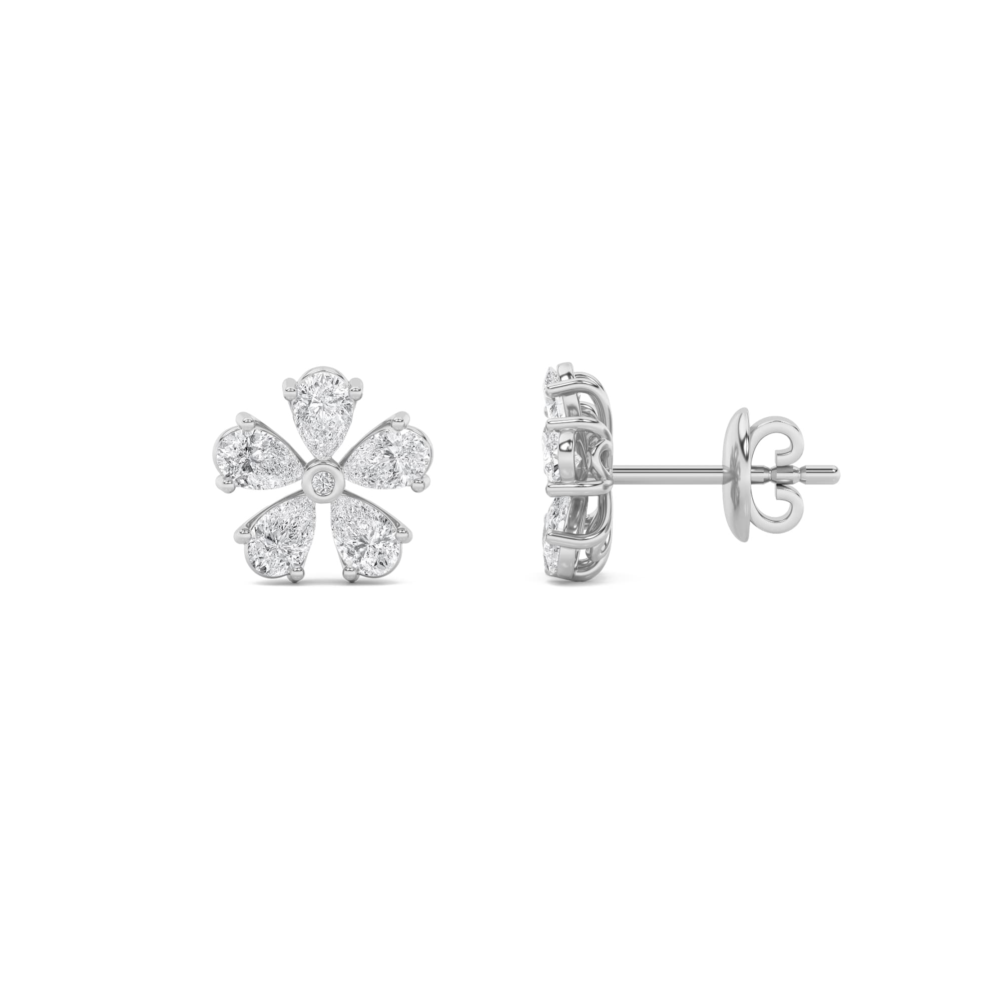 Pear Lab Diamond Floral Earrings — 1.5 ct total weight in 14k white gold · product view 1