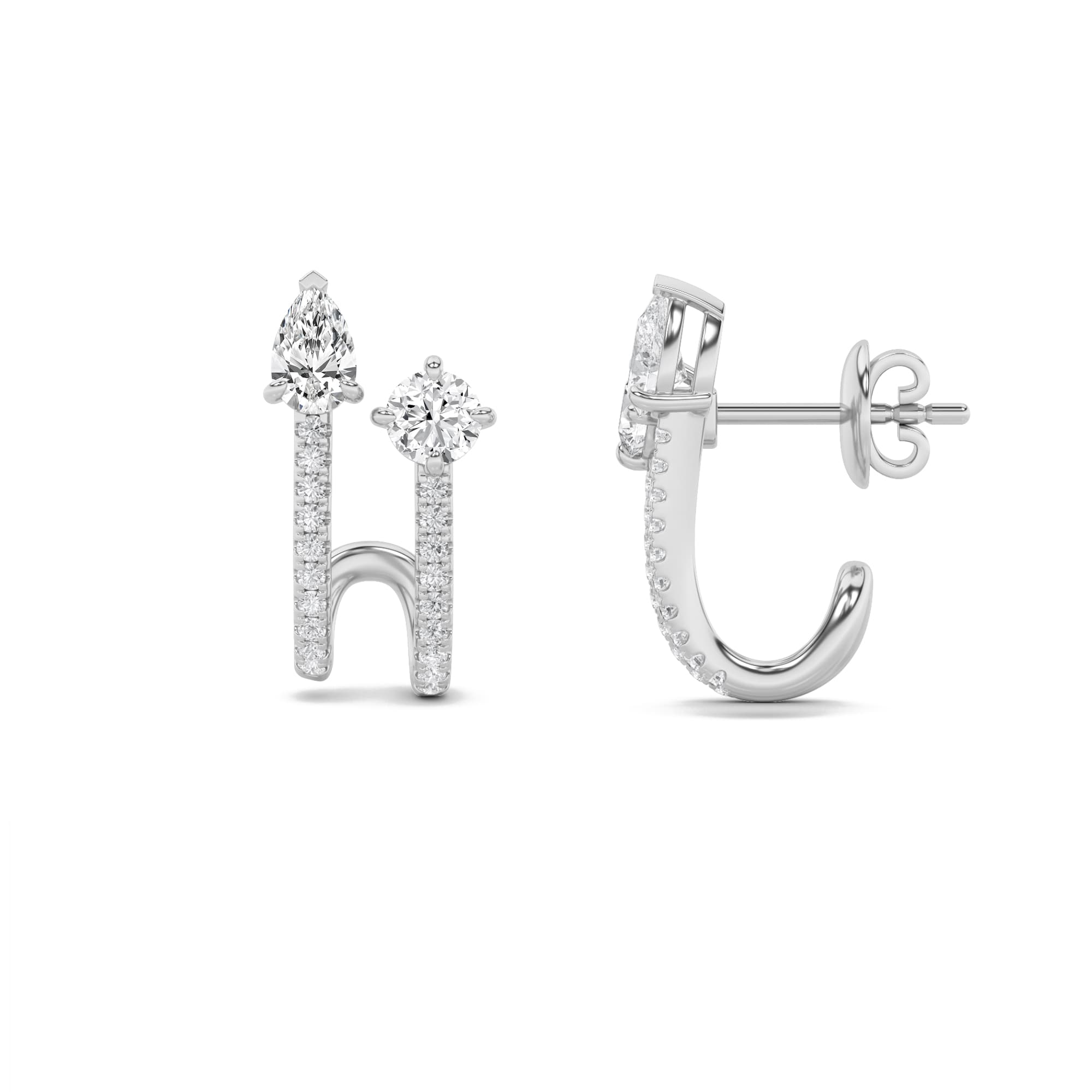 Round Lab Diamond Toiet Moi Accented Earrings — 2.5 ct total weight in 14k white gold · product view 1