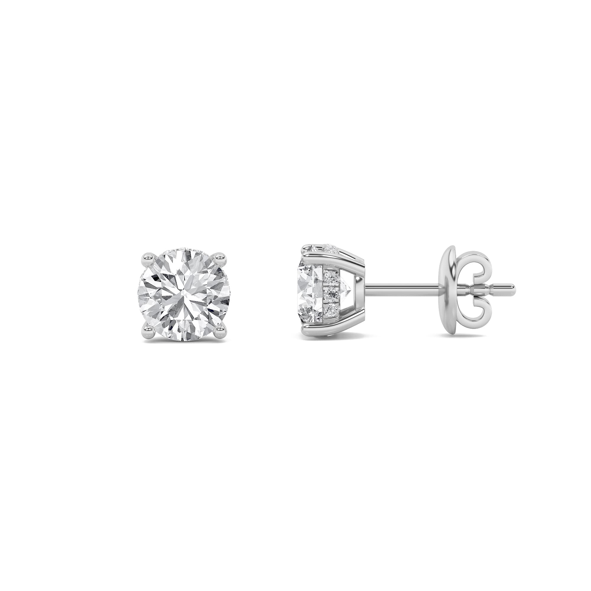 Round Lab Diamond Hidden Halo Stud Earrings — 1 ct total weight in 14k white gold · product view 1
