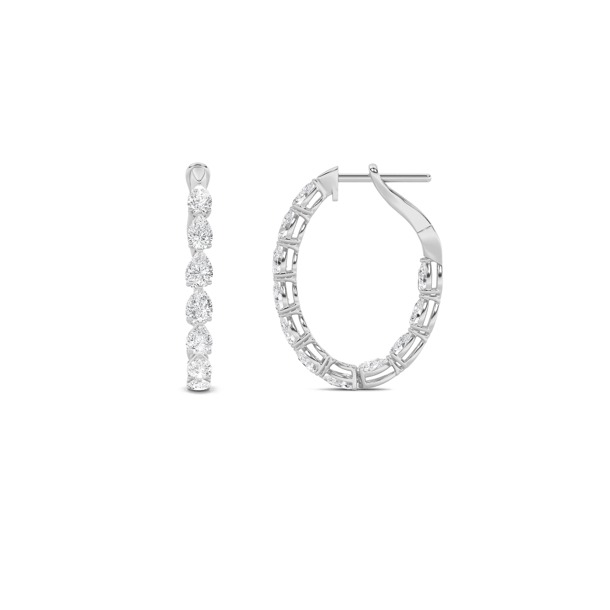 Pear Lab Diamond Inside Out Hoop Earrings — 4.25 ct total weight in 14k white gold · product view 1