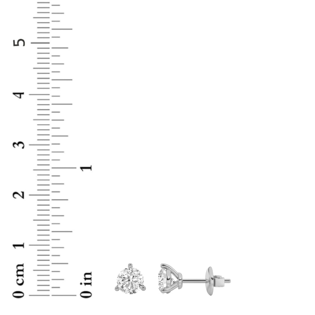 Round Lab Diamond ThreeProng Stud Earrings — 1 ct total weight in 14k white gold · product view 1
