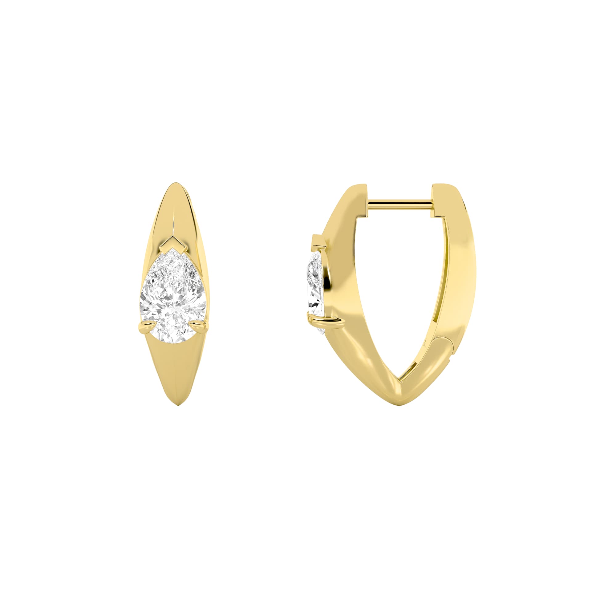 Pear Lab Diamond Solitaire Huggie Earrings — 2 ct total weight in 14k yellow gold · product view 1