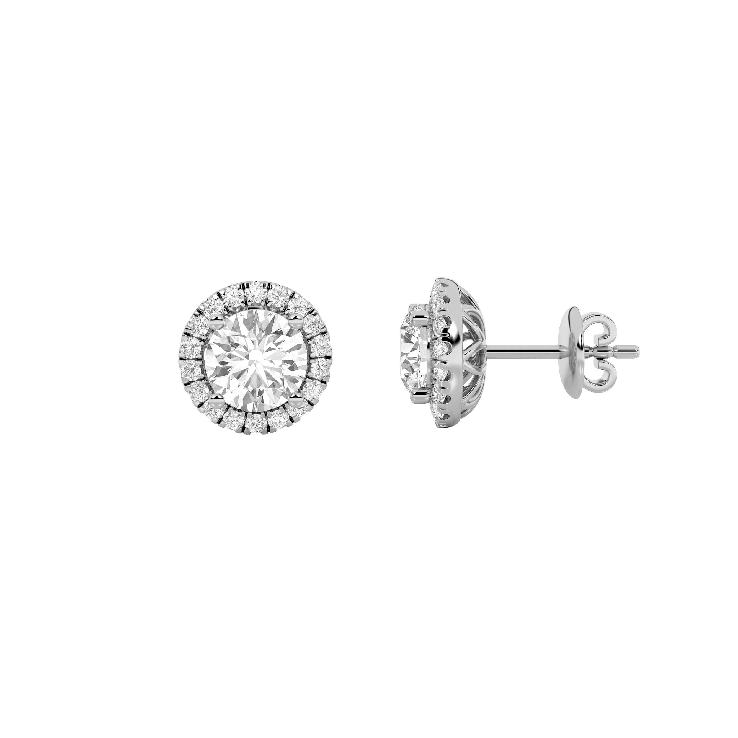 Round Lab Diamond Halo Stud Earrings — 3 ct total weight in 14k white gold · product view 1