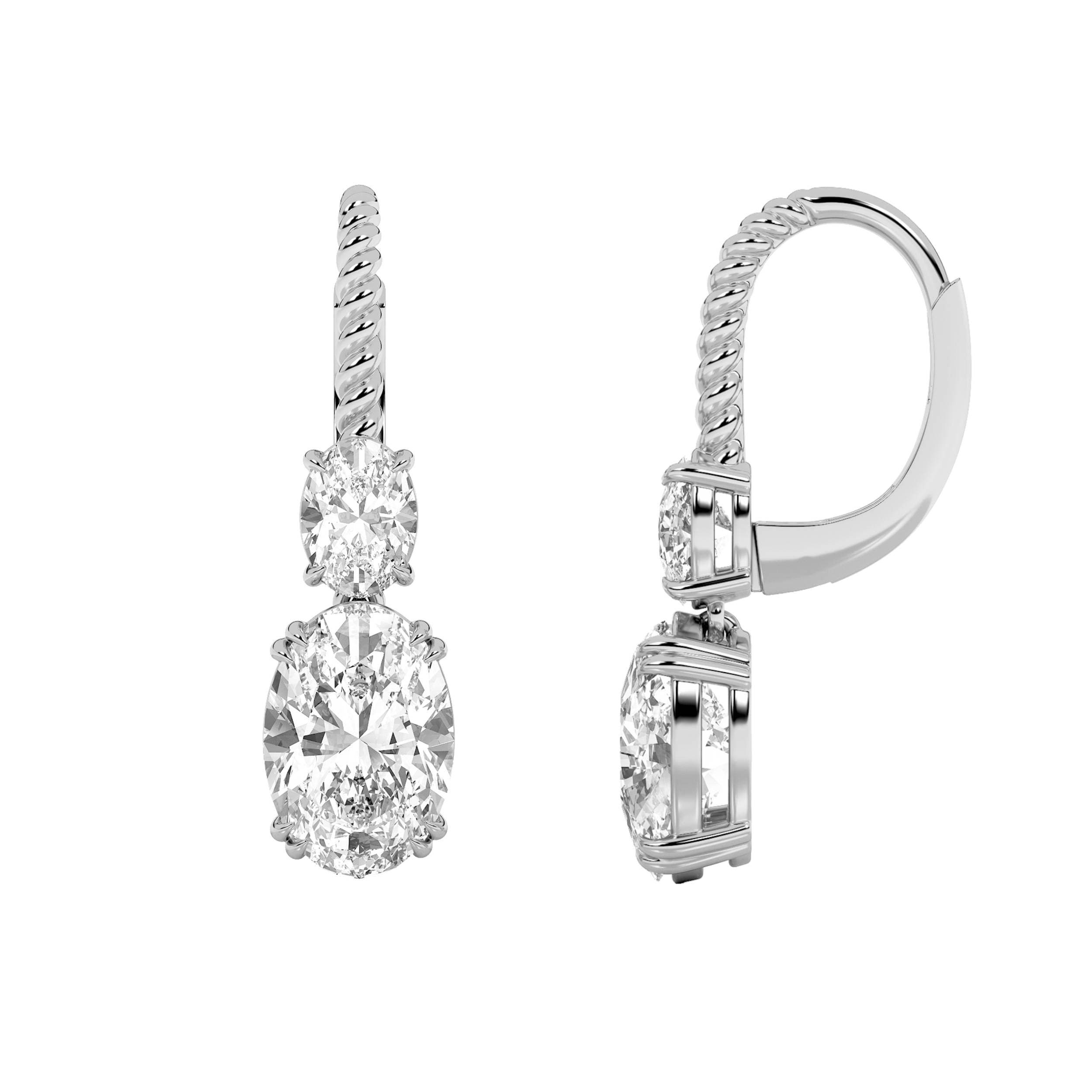Oval Lab Diamond DangleEarrings Earrings — 4 ct total weight in 14k white gold · product view 1