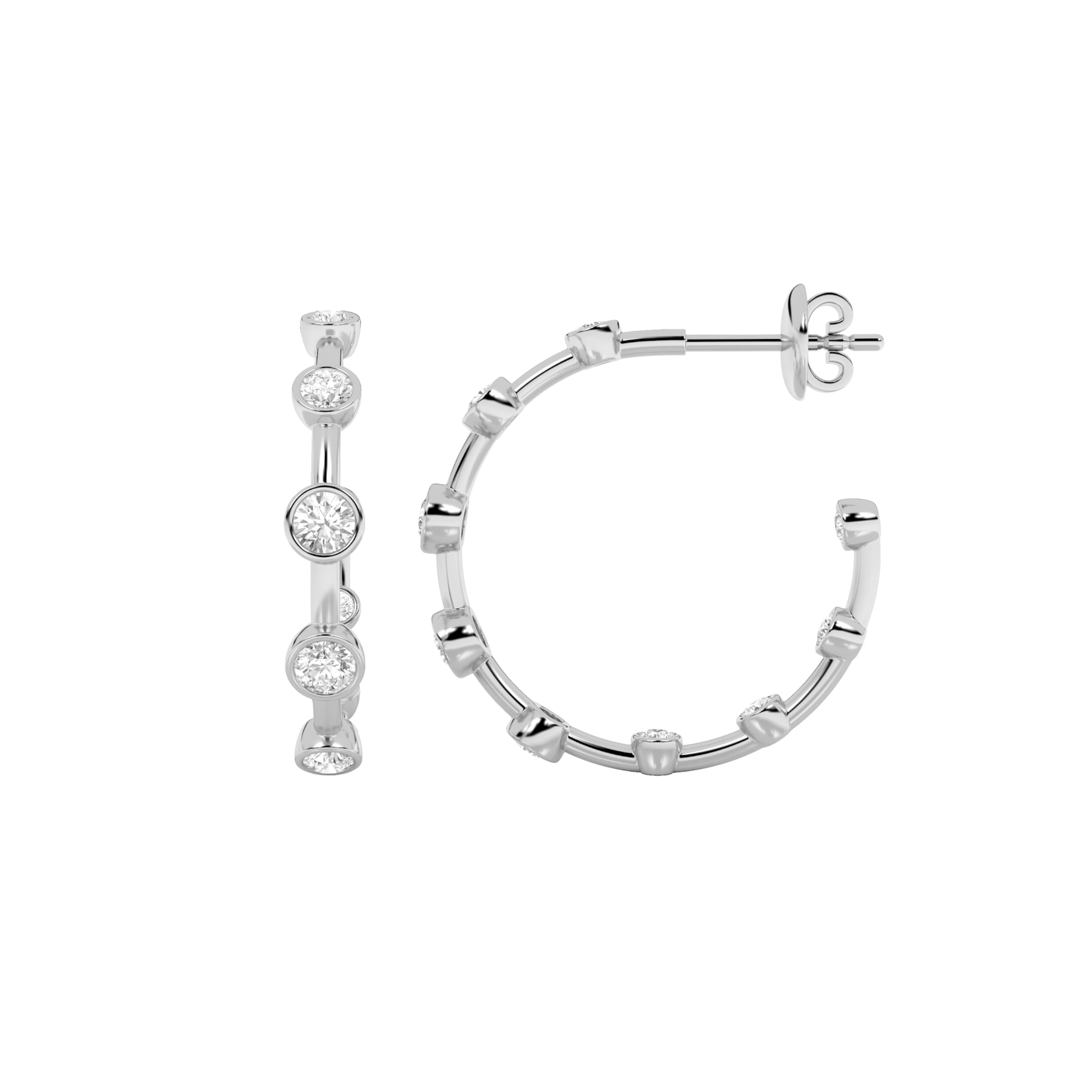 Round Lab Diamond Bezelset Bubble Earrings — 2 ct total weight in 14k white gold · product view 1